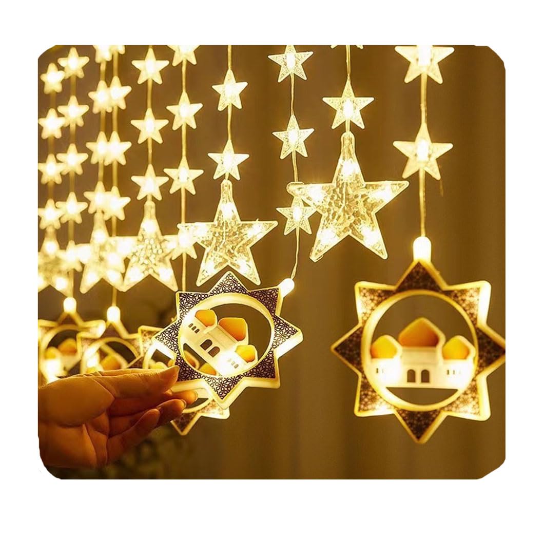 Ramadan Decorations Lights,Christmas Decorations Lights， Ramadan Lights for Home, with Three Adjustable Modes for Xmas, Wedding, Garden, Warm White（2Pcs,no plug needed）