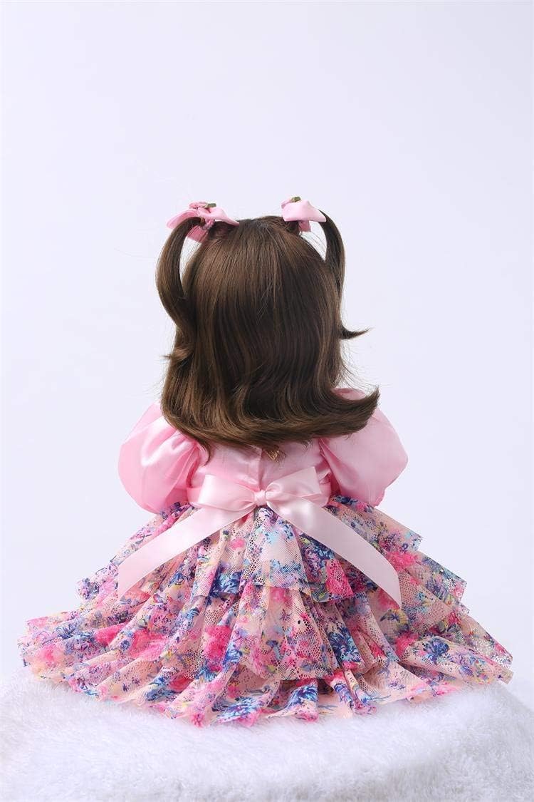 Pinky Reborn Cute 24inch 60CM Reborn Baby Doll Long Hair Girl Soft Silicone Baby Real Life Baby Toddler Doll Toy for Ages 3+