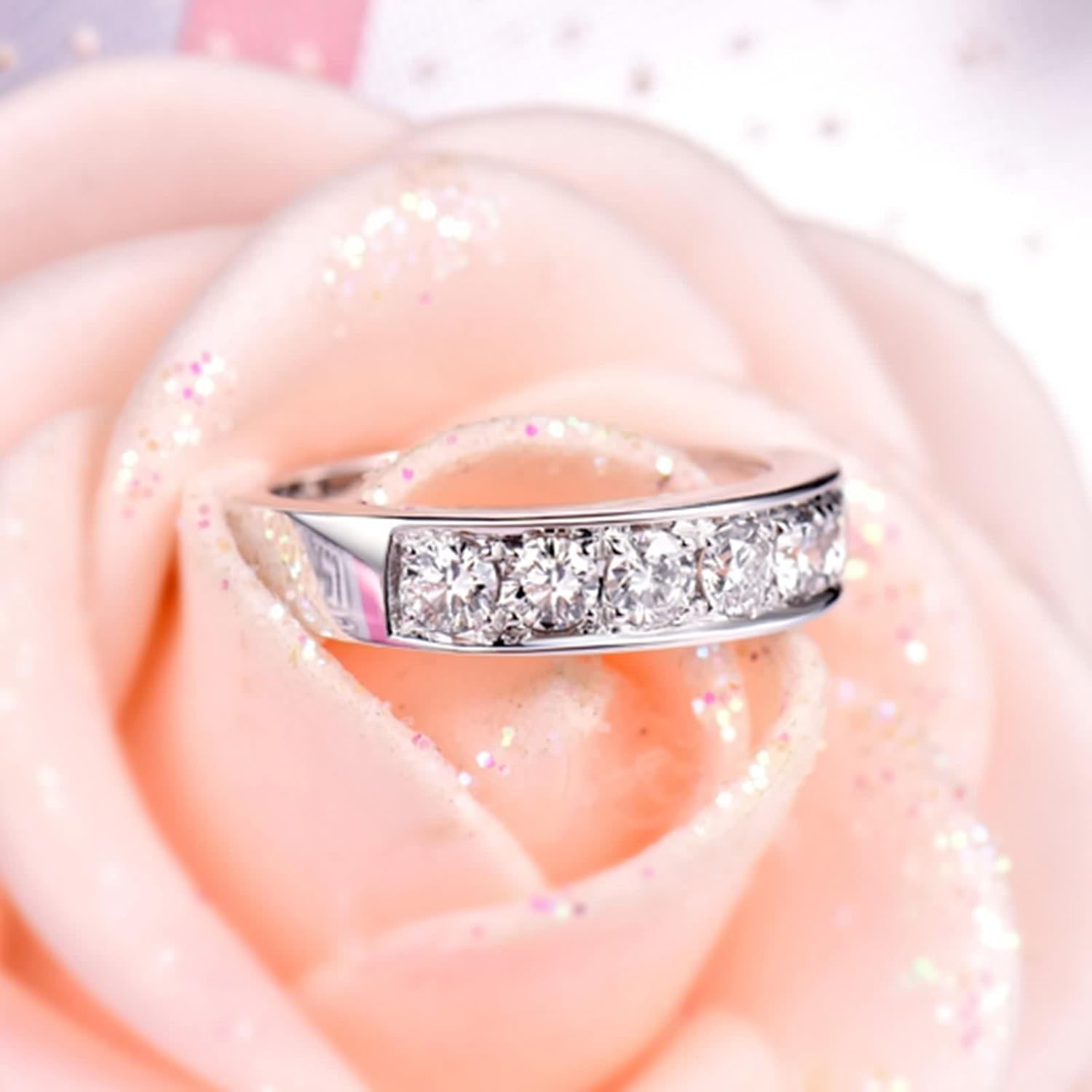 Engagement Rings for Women 18K White Gold, Diamond Wedding Ring Round White Gold Statement Proposal Band Jewelry Real 750