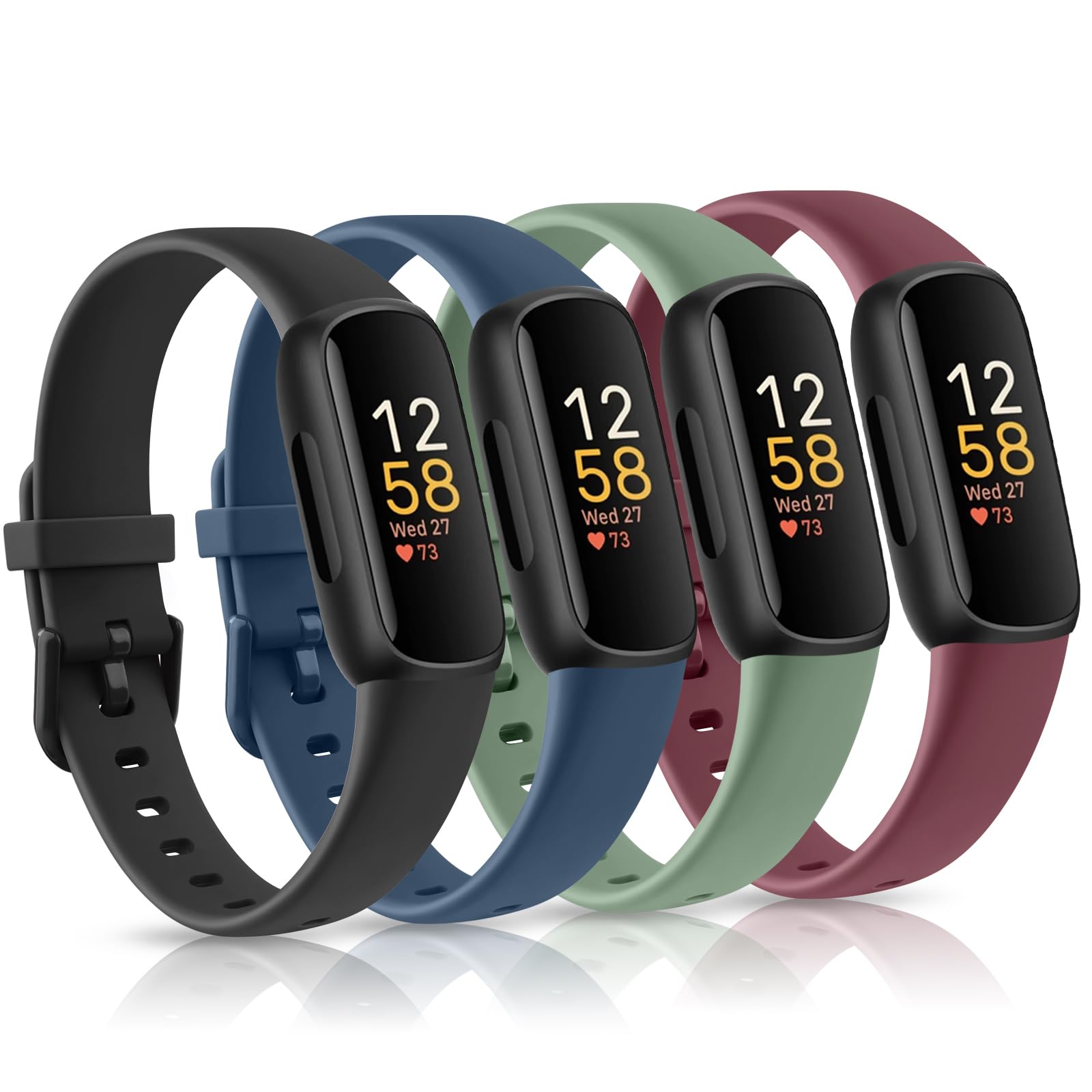4 Pack Sport Bands Compatible with Fitbit Inspire 3 Band Women Men, Soft Silicone Straps Replacement Wristband for Fitbit Inspire 3 Fitness Tracker