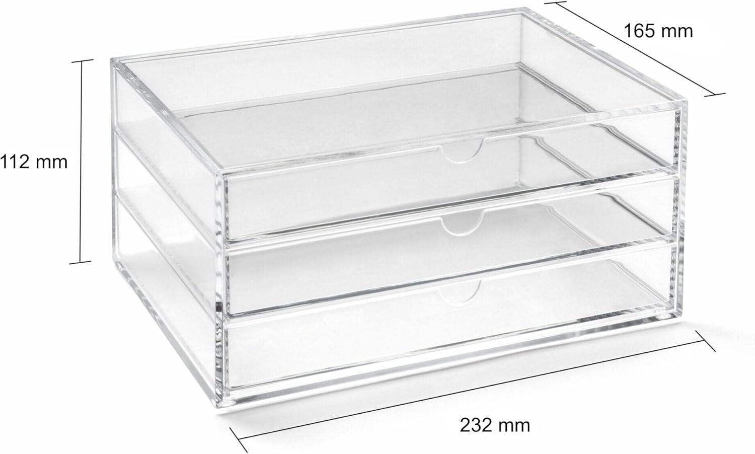 OSCO Medium Clear Acrylic 3 Drawer Chest | A5 | Pin storage | Jewellery | Paperclips | Crayons | Pens | Pencils | Small Stationery | H11 x W23 x D17 cm |
