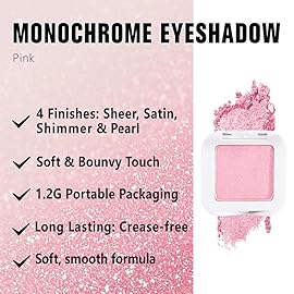 FeiCuiYun Shimmer Singe Eye Shadow Palette Makeup, Pink Sparkle Shimmer Monochrome Eyeshadow For Older Women, Mini Pressed Pigmented Waterproof Sombras Para Ojos, Vegan, Talc, Paraben & Cruelty Free