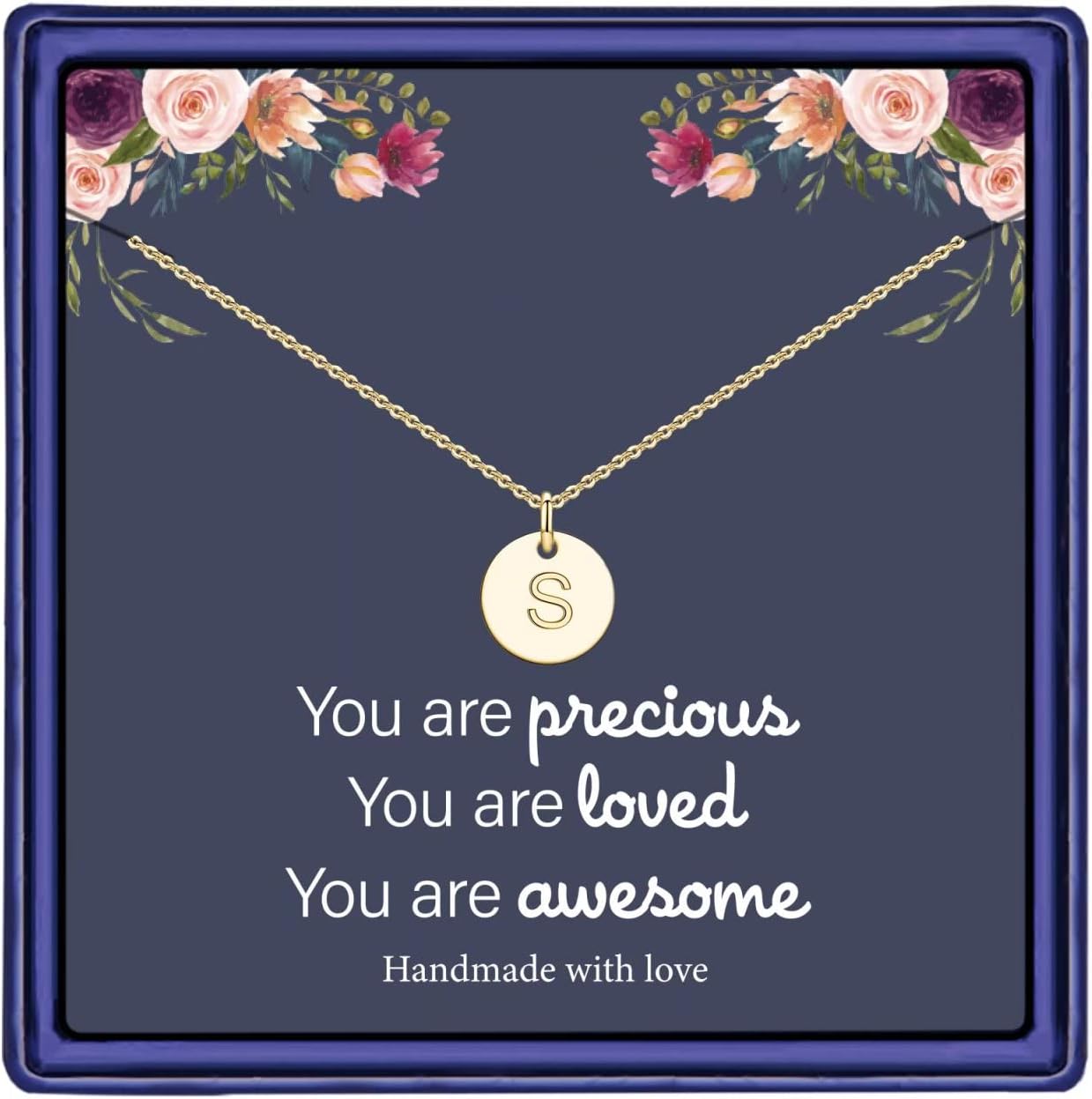 Hidepoo Disc Initial Necklace Gifts for Girls - 14K Gold Filled/Rose Gold/S925 Sterling Silver Disc Initial Necklaces Personalized Birthday Gift Tiny Initial Necklace Jewelry for Girls Women