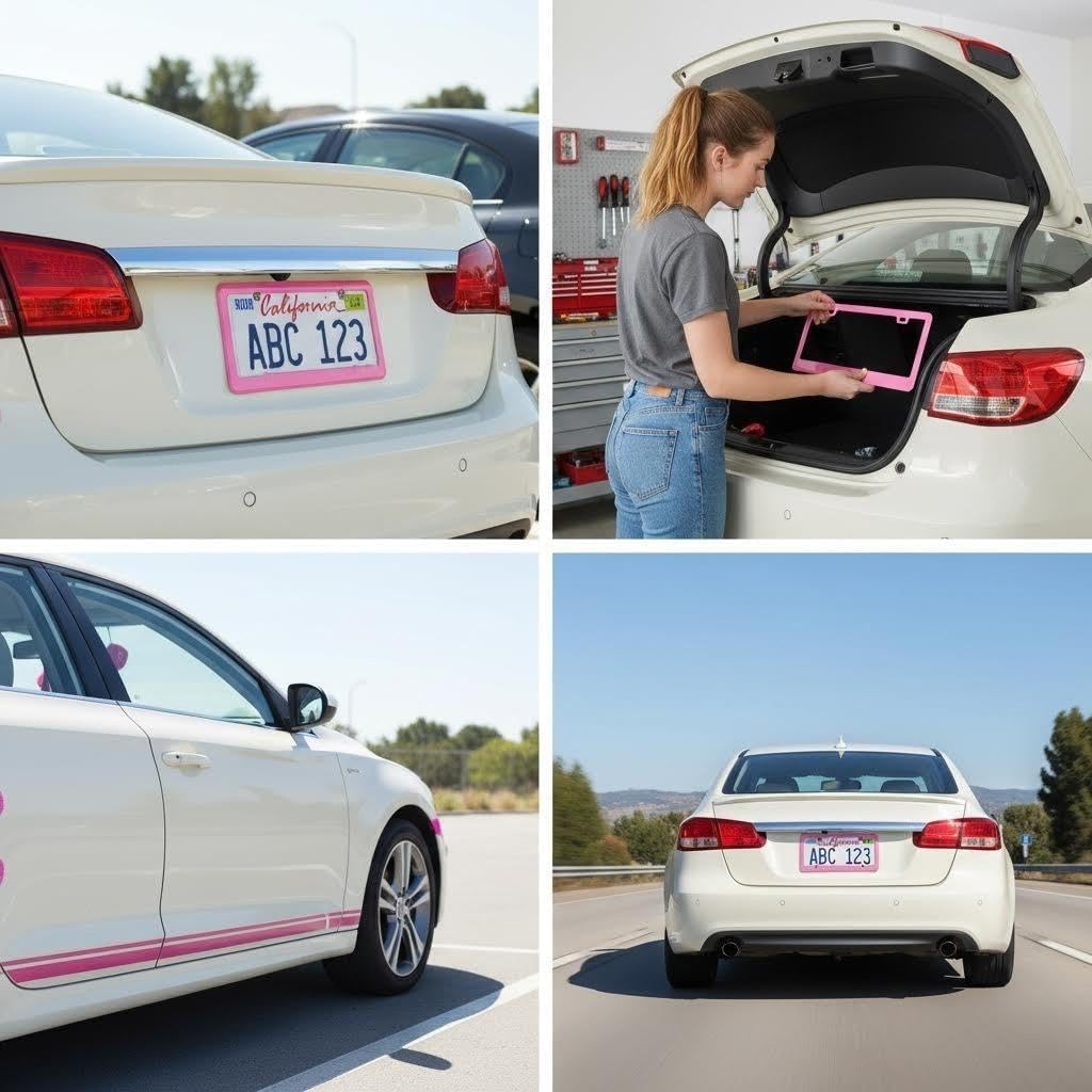 Fashion Slim Matte License Plate Frames,Stainless Steel License Plate Covers,Cute License Plate Holder for Women(Pink,2PCS)