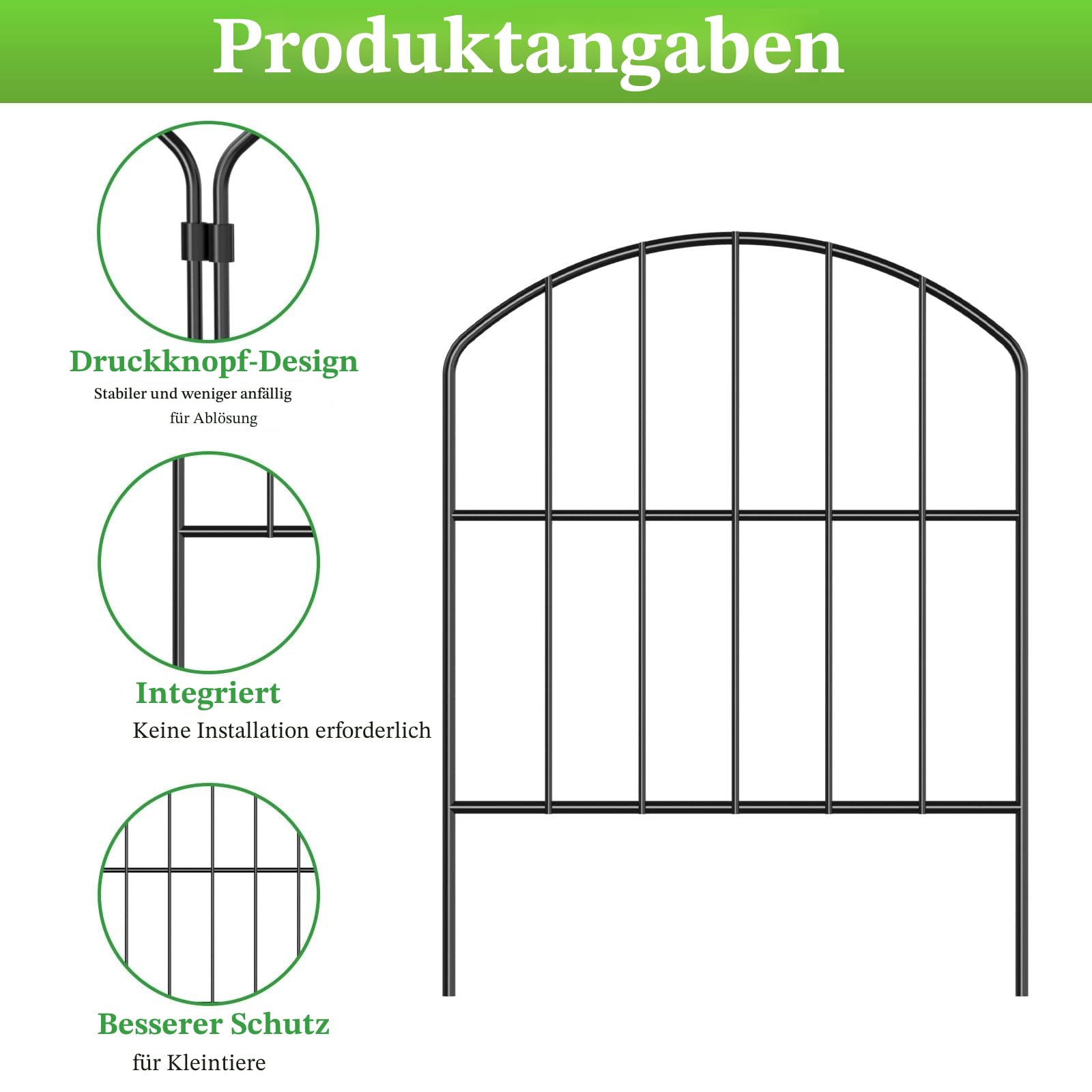 LIANTRAL 10 Stück Tierzaun Metall, Dekorativer Gartenzaun Steckzaun 41 cm x 3,2 m, Gewölbtes Design, Rostfrei, Kein Graben erforderlich, Zaun für Hunde & Kaninchen, Garten, Terrasse, Hof