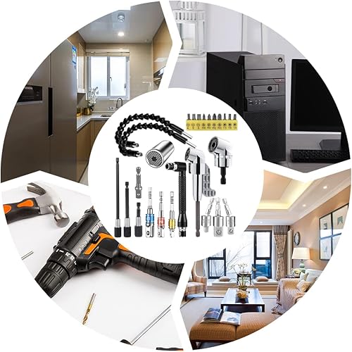 Miniatura 6 de Juego de 26 extensiones de brocas flexibles con 2 extensiones de broca de ángulo de 105, adaptador universal de enchufe de 12 38 14 pulgadas,