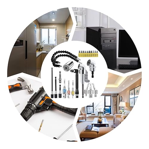 Miniatura 5 de Juego de 26 extensiones de brocas flexibles con 2 extensiones de broca de ángulo de 105, adaptador universal de enchufe de 12 38 14 pulgadas,