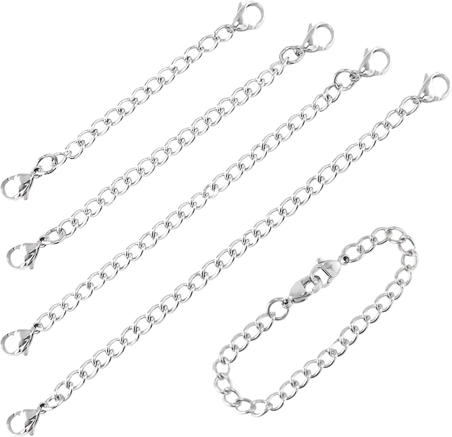 Necklace Extenders,2/4/6/8 Inches 4Pcs Necklace Extenders Silver Stainless Steel Chain Silver Necklaces Extender Thin Chain Extension Chains for Jewelry Making Silvery Necklaces Bracelet Anklet
