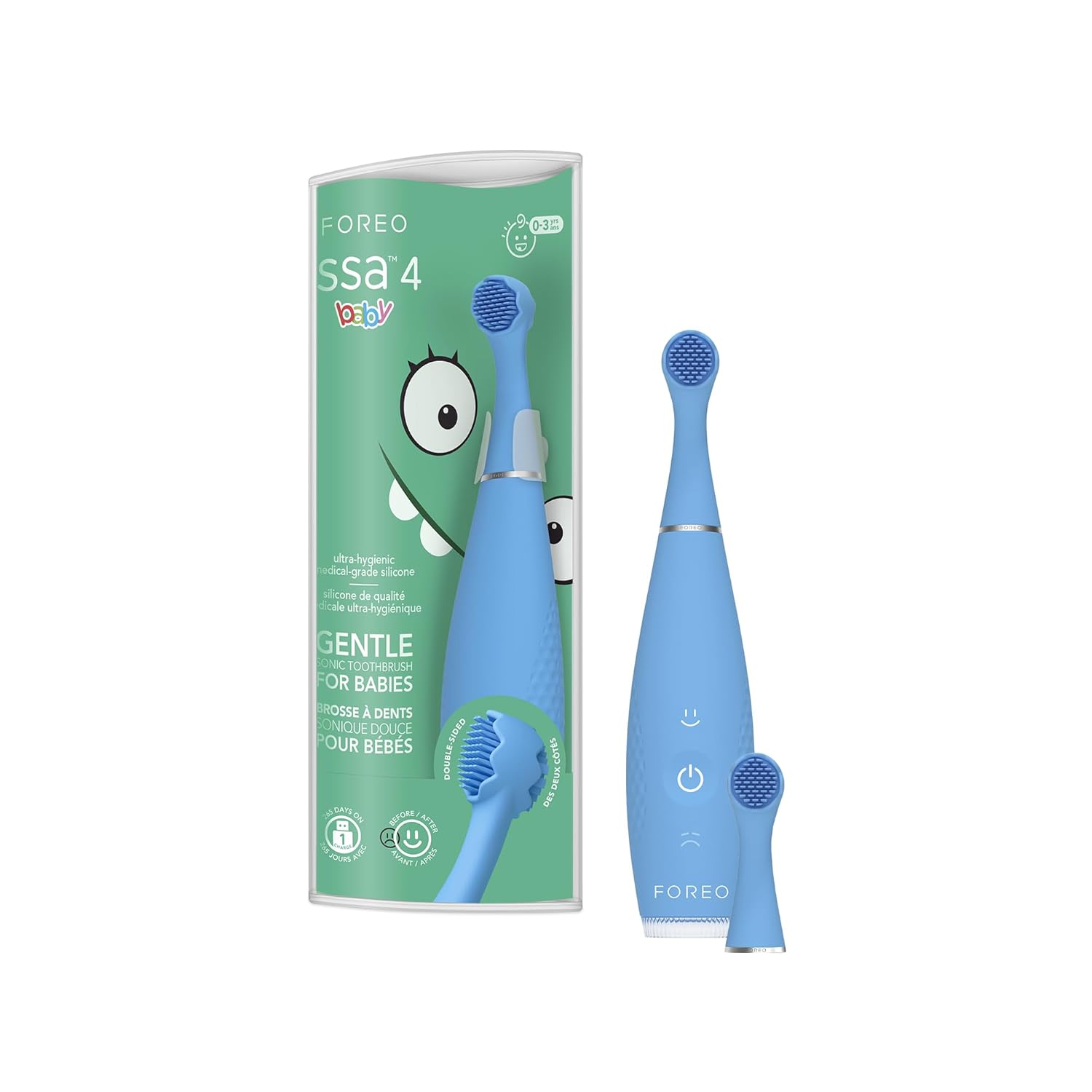 FOREO ISSA 4 Baby Silicone Sonic Electric Toothbrush Bundle for Babies 2-Sided Bristles Fun Smile Feature Gum Massage