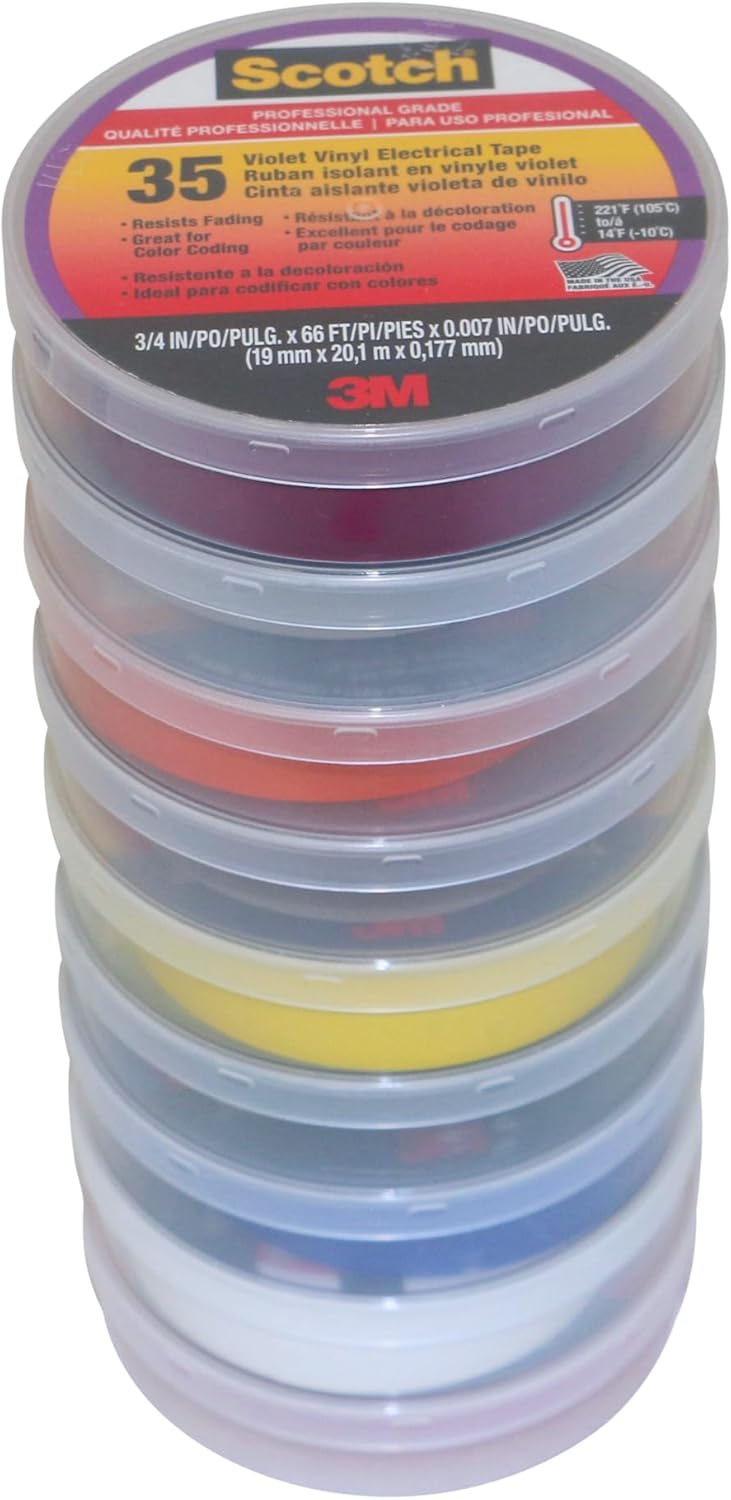 Scotch Electrical Tape Rainbow Pack: 3/4 in. x 66 ft. (Rainbow Pack Colors) / 9 Rolls [9 Rolls/Pack]