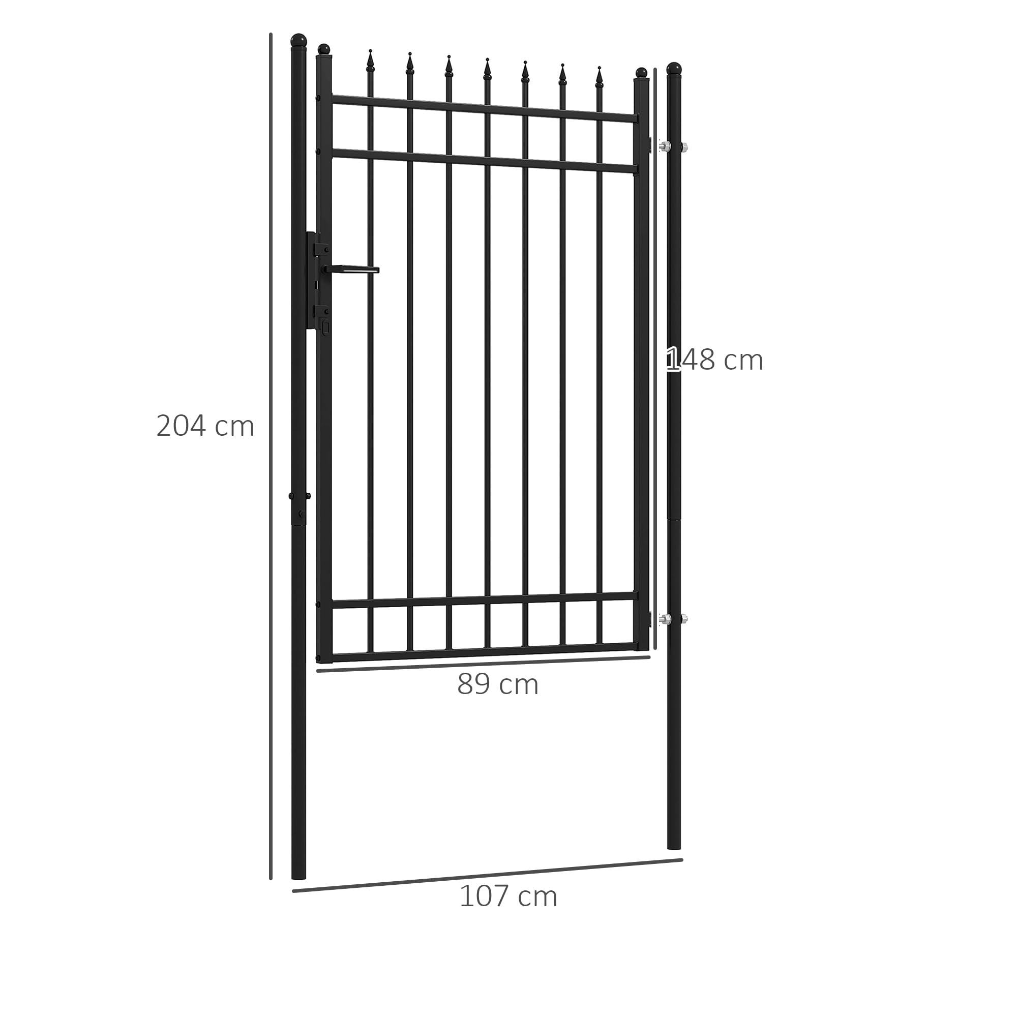 Outsunny Cancelletto da Giardino con Serratura, 3 Chiavi e 2 Paletti da Interrare, Cancello da Esterno in Acciaio Zincato, 107x204 cm, Nero