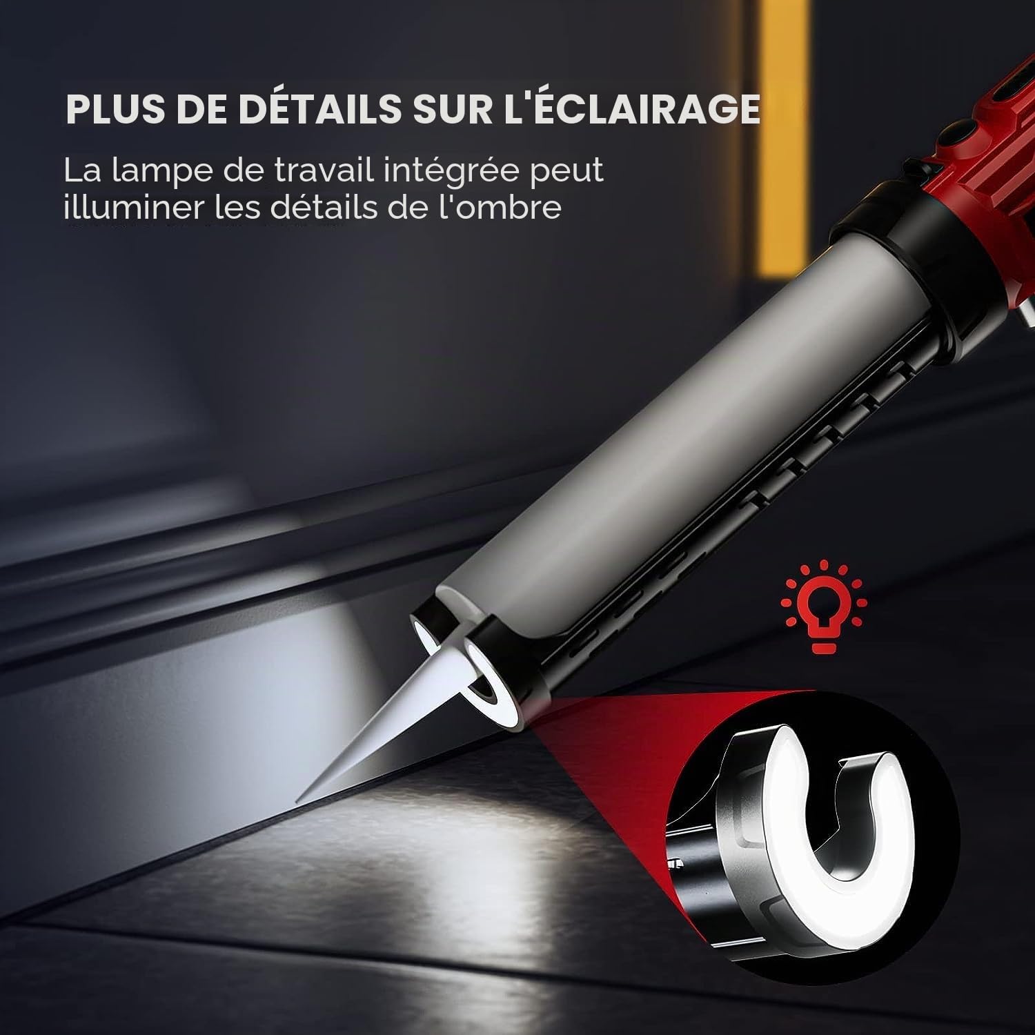 Pistolet Silicone électrique pour 18V,Batterie 1500mAh,Pistolet Silicone avec LED,4 Vitesses Réglables,Pompe a Silicone electrique 300ML Sceller,Anti-goutte,pour Étanchéité,Mastic (1 Batterie)
