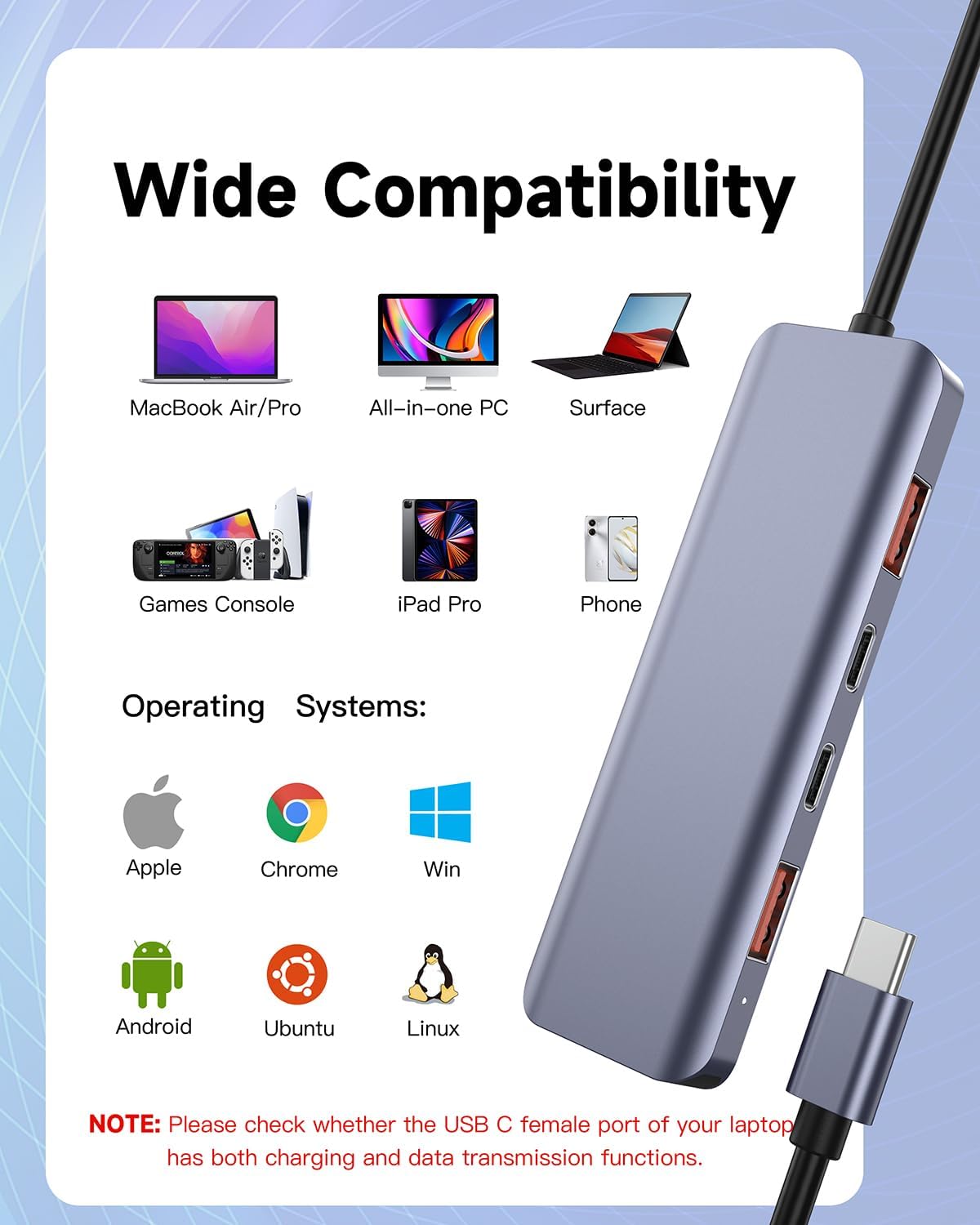 USB C HUB, 5 in 1 10Gbps HUB, Type-C 3.2 & USB-A 3.2, 100W Power Delivery for MacBook Pro/Air, iPad Pro, Thinkpad Rog Ally and More.(2 USB A&2 USB C 10Gbps) image 7 of 7 B0C7QJPR3Q