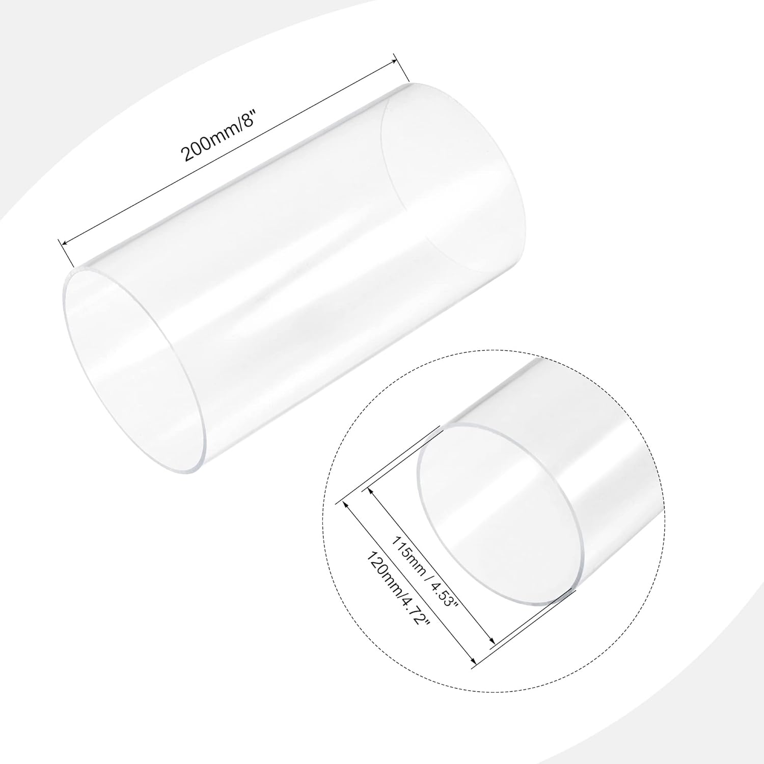 MECCANIXITY Acrylic Pipe Rigid Round Tube Clear 115mm(4.5") ID 120mm(4.7") OD 200mm(8") for Lamps and Lanterns,Water Cooling System