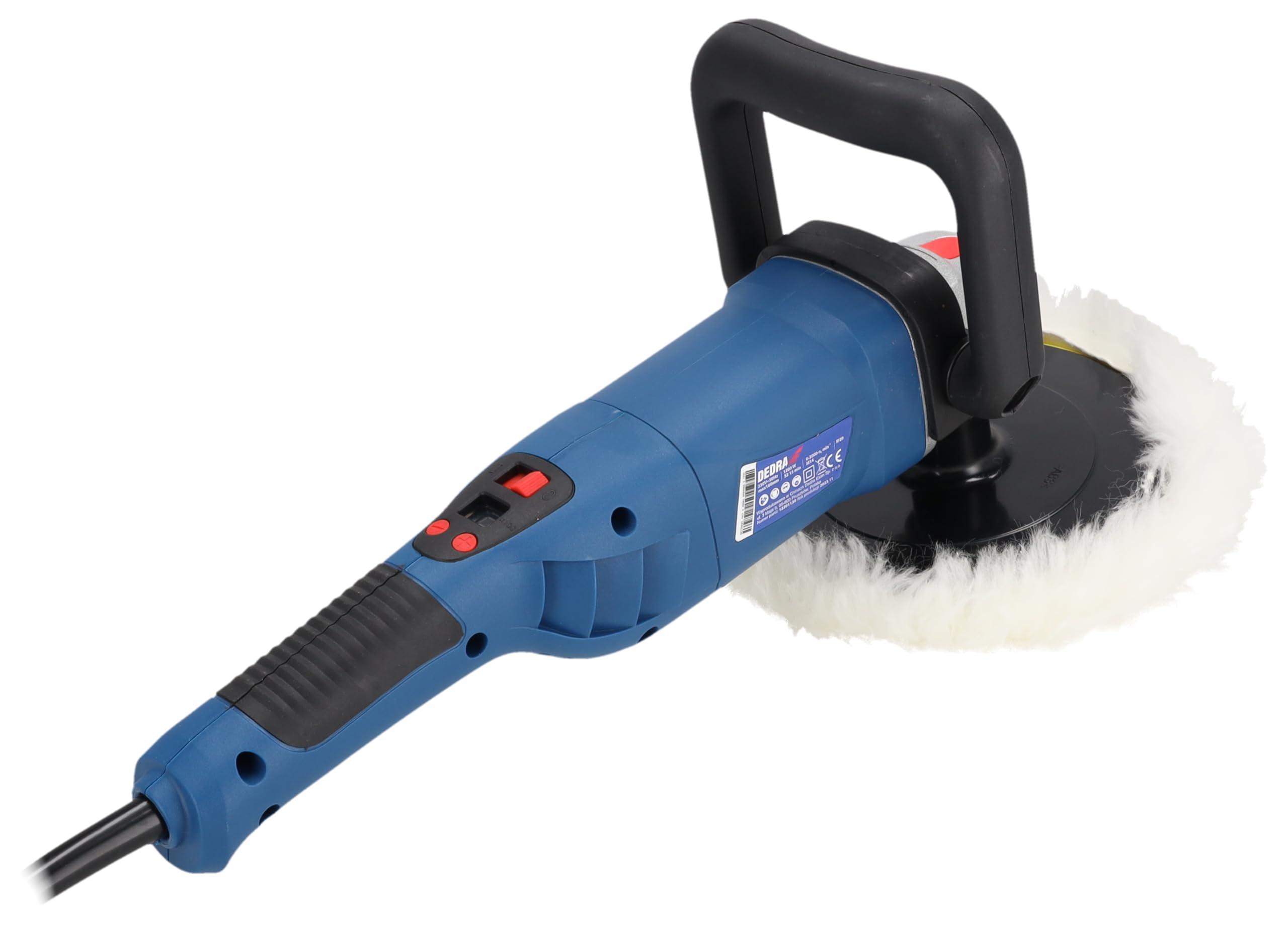 DEDRA Auto-Poliermaschine, elektrisch Leistung 1200 W, Polierteller 180 mm, 0-3000 U/min, Gewicht 2,8kg, langes Kabel 5m, mit digitaler Geschwindigkeitsanzeige