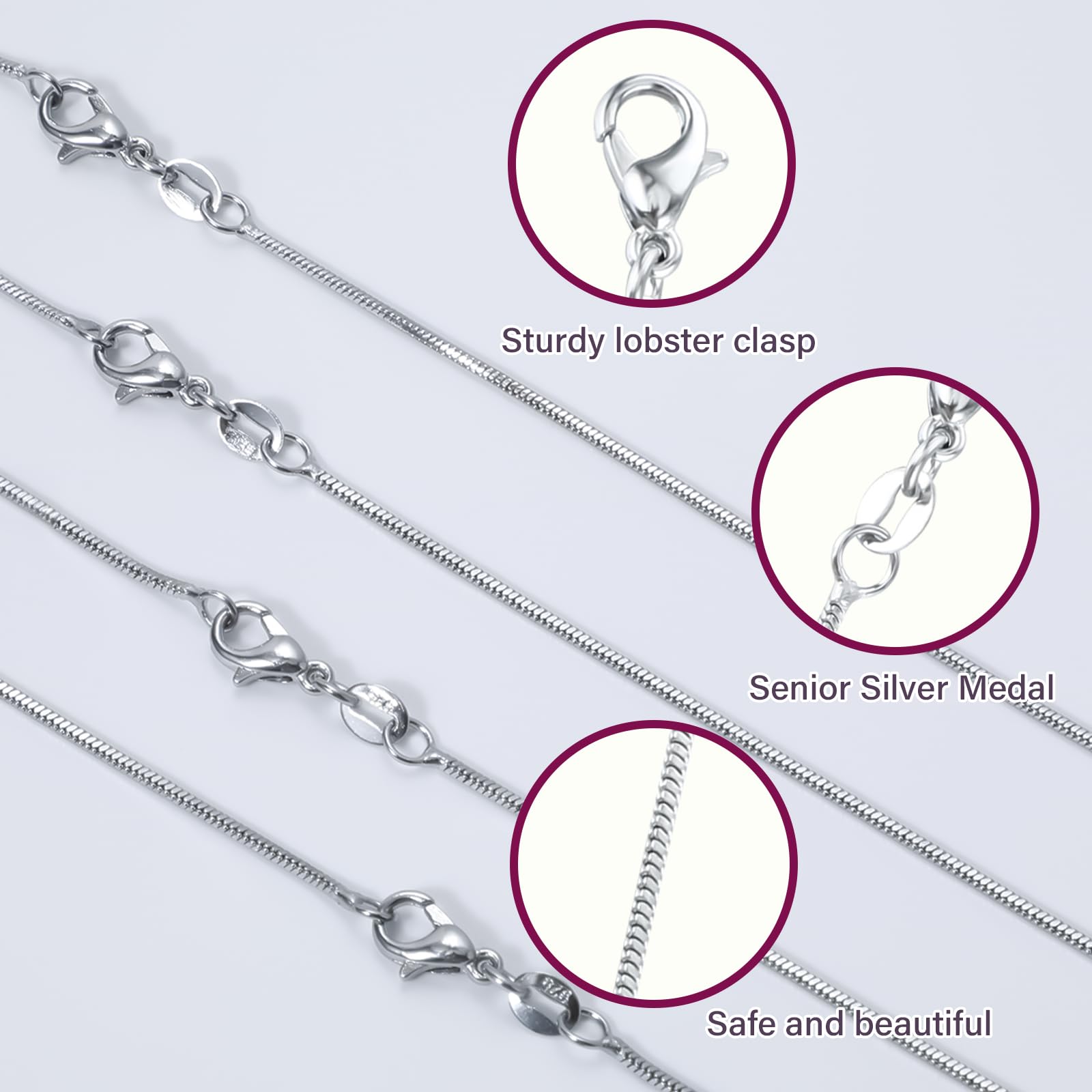 10 Pcs Stainless Steel Chains Necklace Chains for Jewellery Making Silver Chain Bulk Stainless Steel Snake Chain Necklace with Lobster Clasps Extender for Jewelry Making DIY Supplies (17.3 Inches) - Image 3