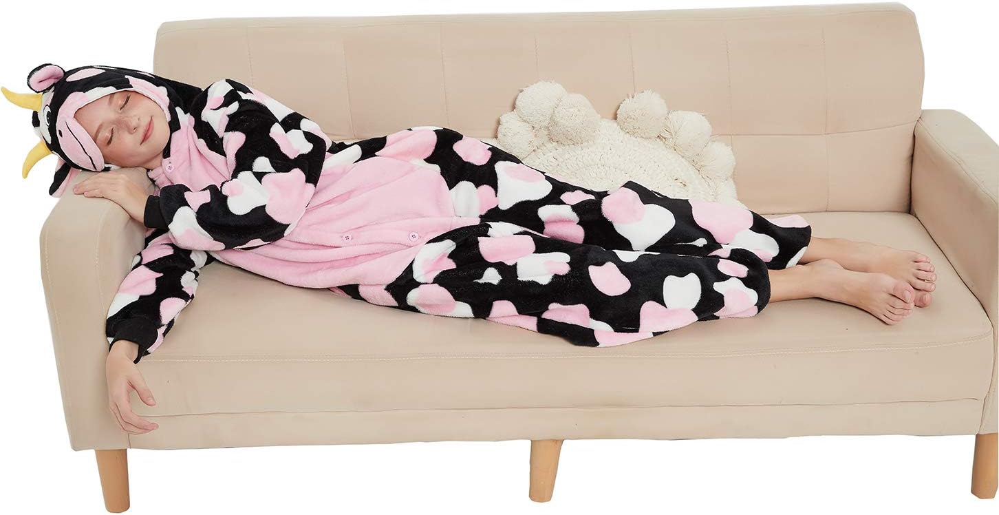 Cow Onesie Kids Animal Costume Girls Pajamas One Piece Cosplay Halloween Christmas Plush Sleepwear