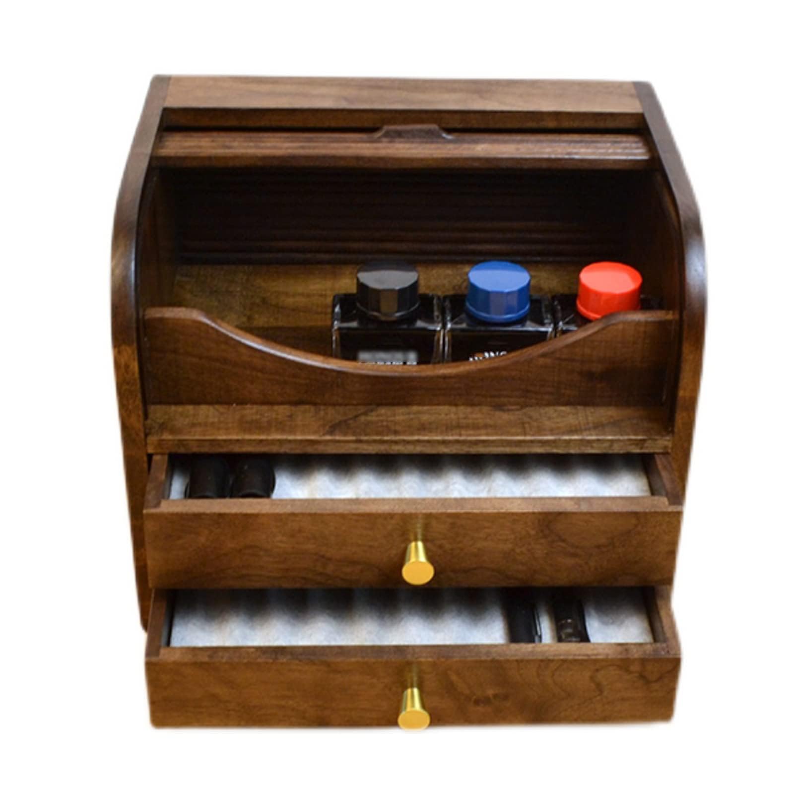 Stiftebox Aus Holz, Federmäppchen Aus Holz, Aufbewahrungsbox Für 20 Stifte, Luxuriöse Aufbewahrungsbox Für Füllfederhalter, Mit Schublade, Obere Tintenflaschenaufbewahrung Mit Rolltür, Für Geschäft Od