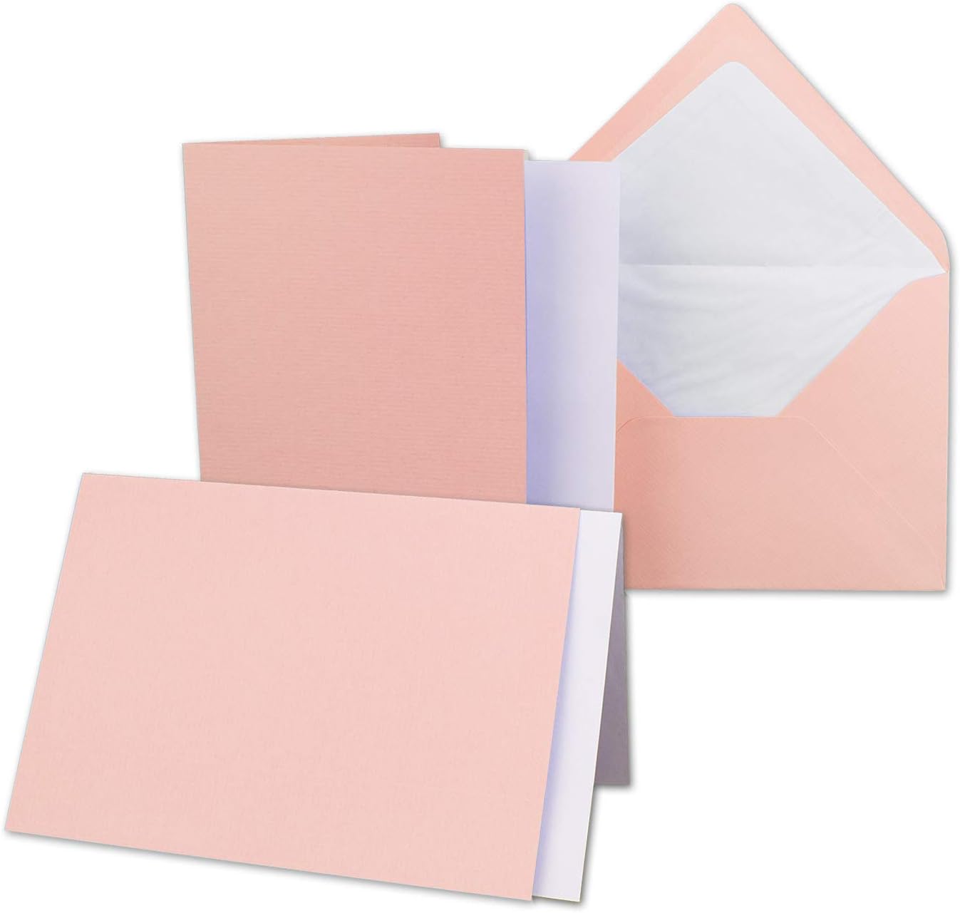 25 x Card Pack with Lined Envelopes and Inserts - Ribbed - DIN A6/C6 - Dusky Pink - 10.5 x 14.8 cm - Wet Adhesive - Neuser Paper