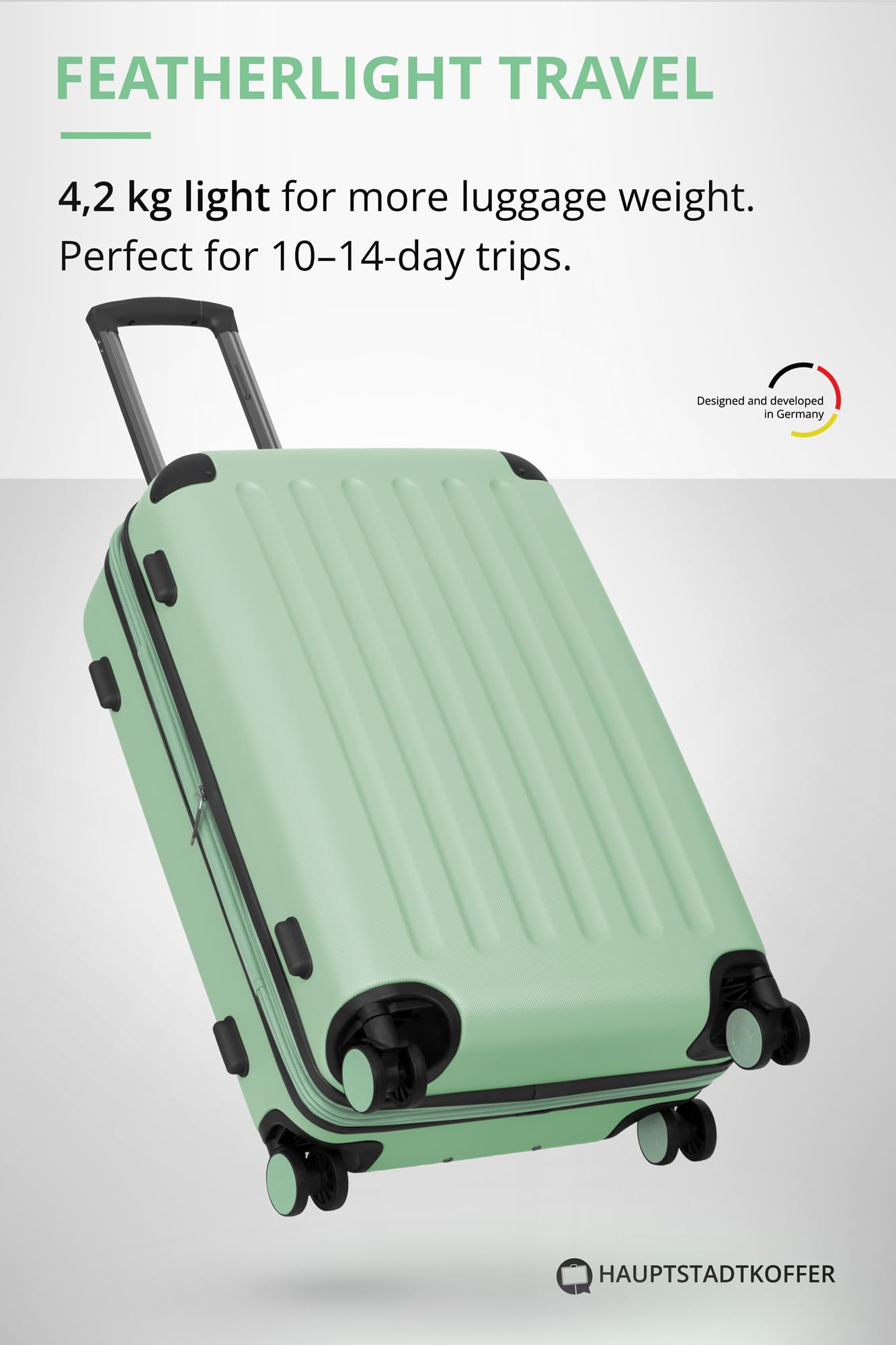 HAUPTSTADTKOFFER - Spree - Maleta rígida giratoria, Trolley expansible, ABS, TSA, 65 cm, 82 L, Menta