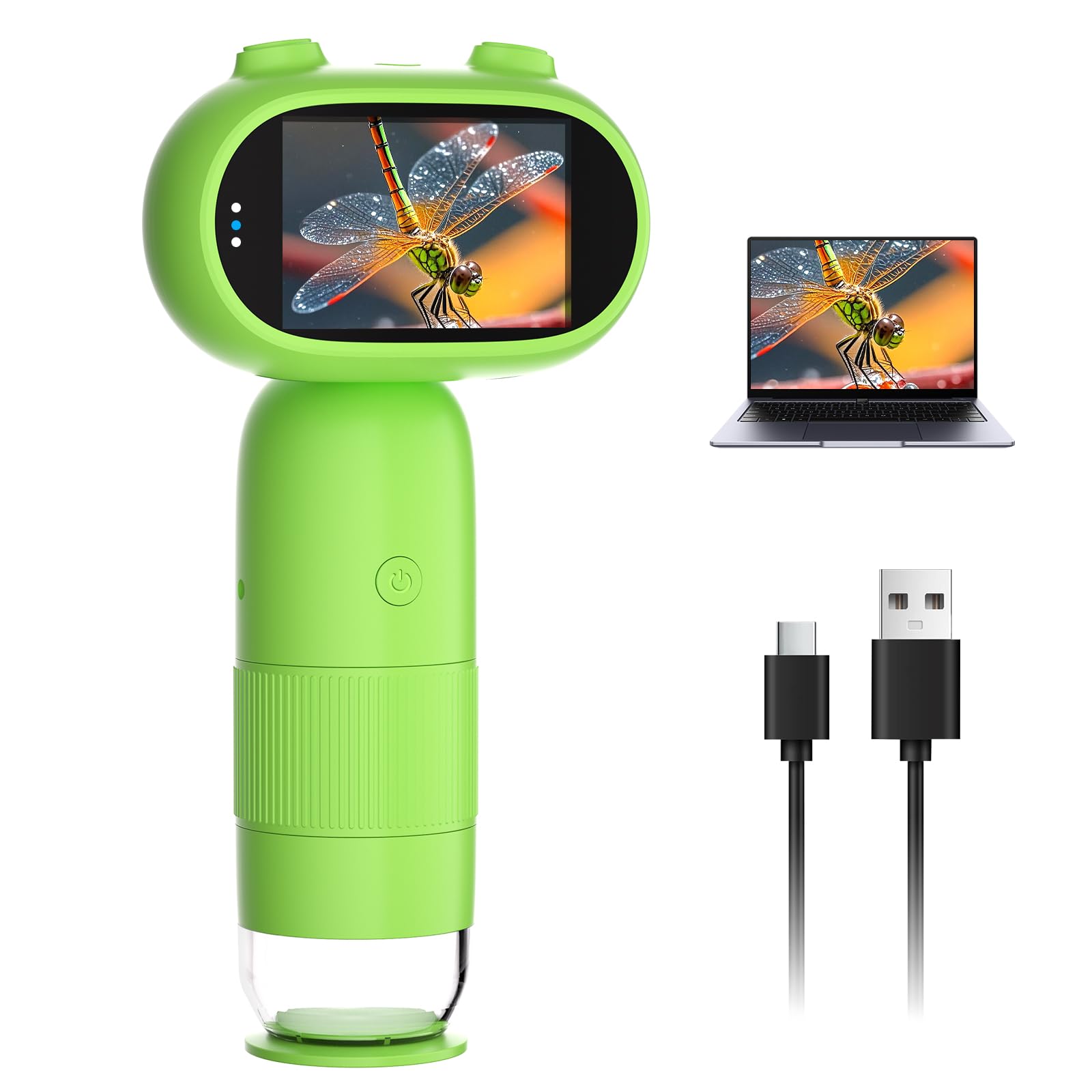 1000X Pocket Microscope for Kids - Railhorn Mini Microscope with 2" LCD Screen, 16MP Camera & 1080P Video, Handheld Magnifier with Light for Coins, Slides & Nature Exploration, STEM Toy for Ages 3-12