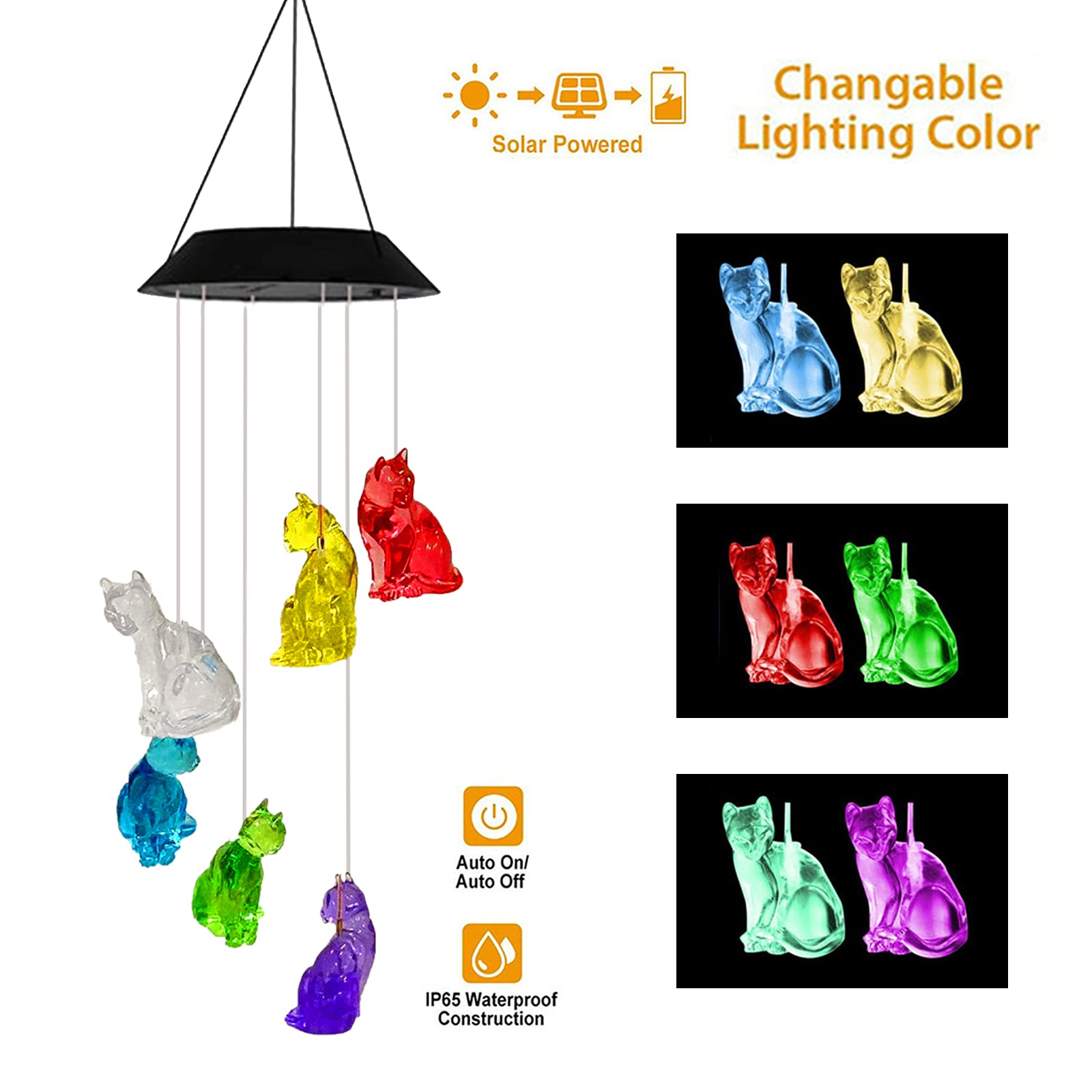 Campanelli a vento solare, scacciapensieri a energia solare che cambiano colore, campanelli a vento impermeabili a energia solare per giardino, luci solari da appendere, romantiche decorazioni per