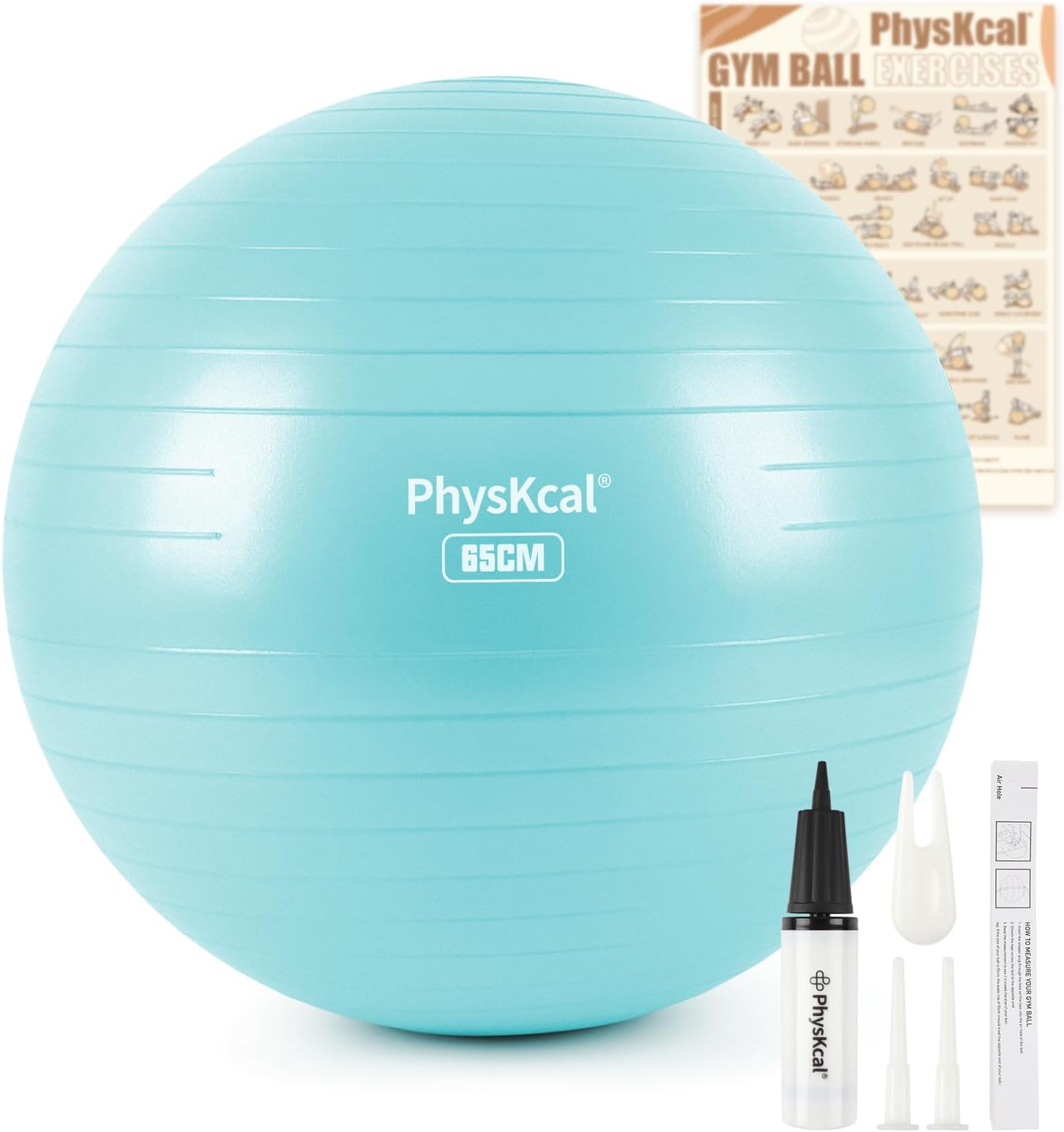 PhysKcal Gym Ball 55-85cm Exercise Swiss Ball for Fitness Yoga Pilates Pregnancy, Anti Burst Ball Chair for Balance, Stability, Quick Pump Included