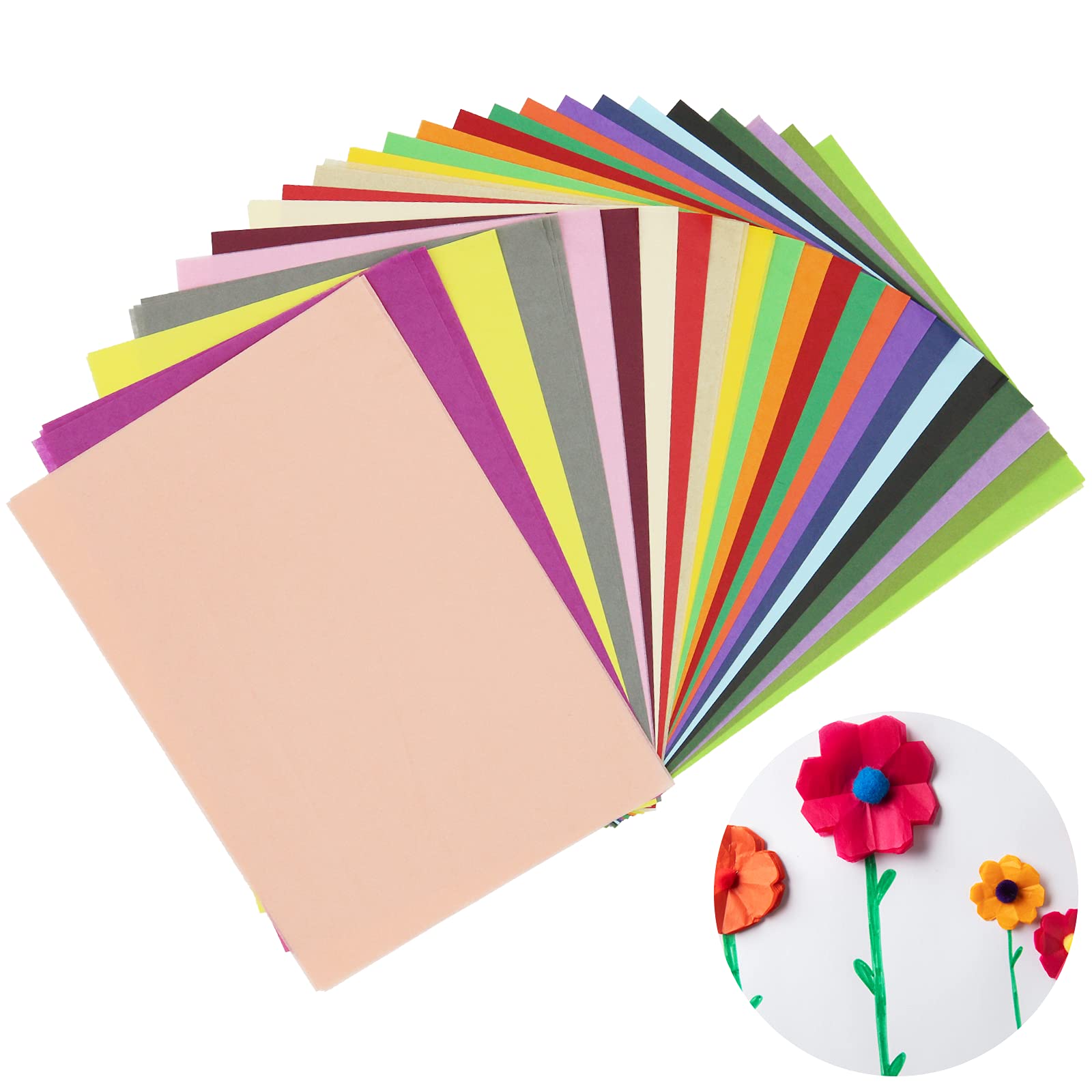 Aubeco 11.4 x 7.9 Inch Colorful Gift Tissue Paper Bulk , A4 Assorted Craft Tissue Paper 240 Sheets, Rainbow Art Tissue Paper for Making Flower Pom Pom Holidays Christmas Halloween Birthday (24 Colors)