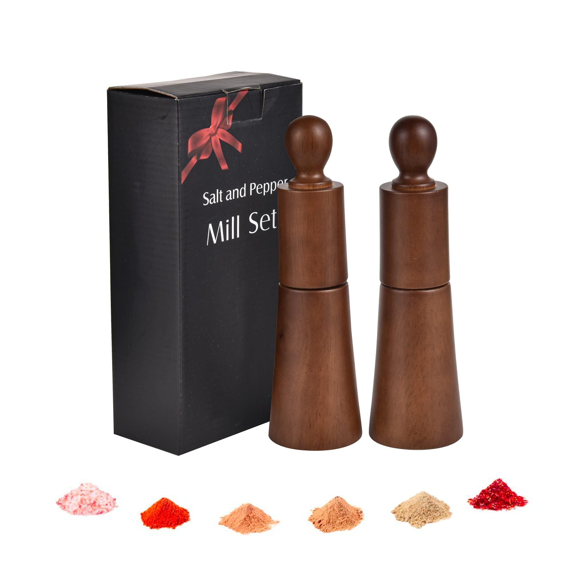 IMEEA Set Di 2 Macinasale E Pepe In Legno Di Quercia – Macinini In Ceramica Regolabili – Altezza 20,5 Cm - 3