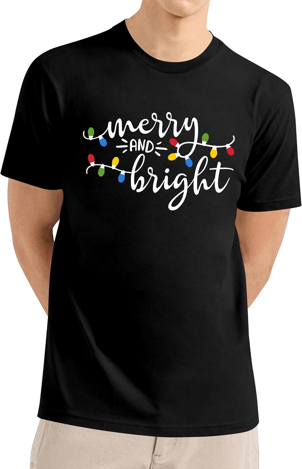 Christmas Shirts for Men: Merry and Bright T Shirt Christmas Graphic Tee Shirt Xmas Holiday Casual Tee Tops - Image 2