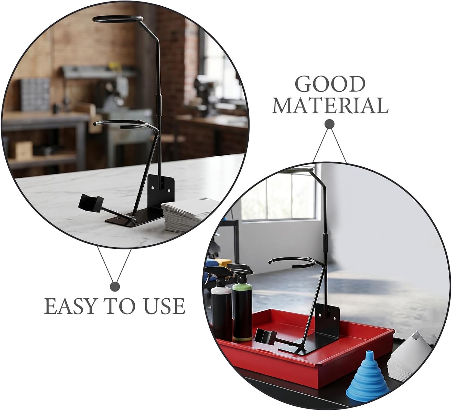 Spray Gun Bracket and Spray Bottle Hanging Rack Set with Silicone Funnel and Paint Strainers Iron Vertical Insert Structure for Automotive Service and Repair Shops