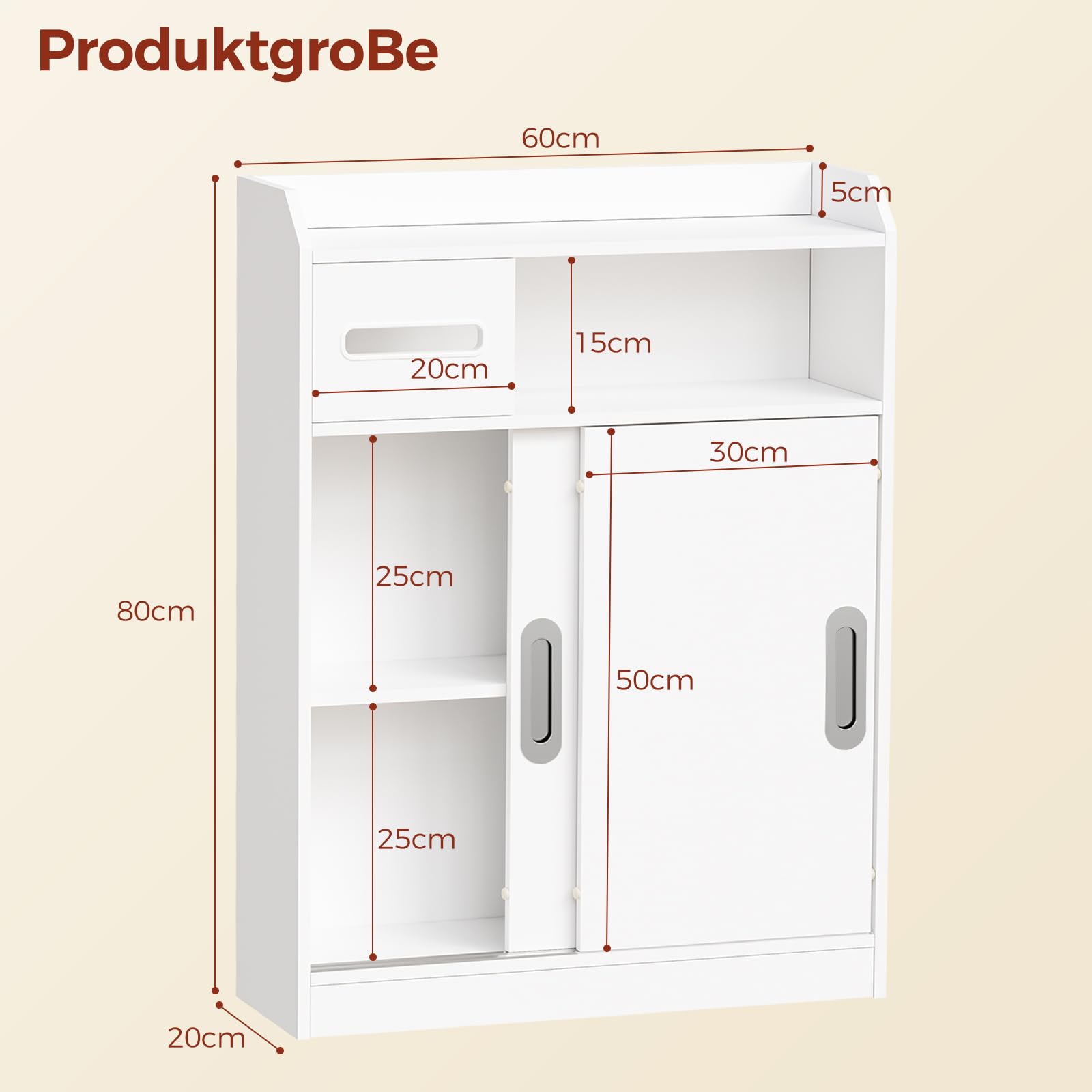 BEWISHOME Badezimmerschrank mit Toilettenpapierhalter,Versenkten Griffen | Badschrank Schmal mit Schiebetüren und Verstellbare Trennwand,Nischenschrank Platzsparend für Badezimmer,20x60x80cm,Weiß