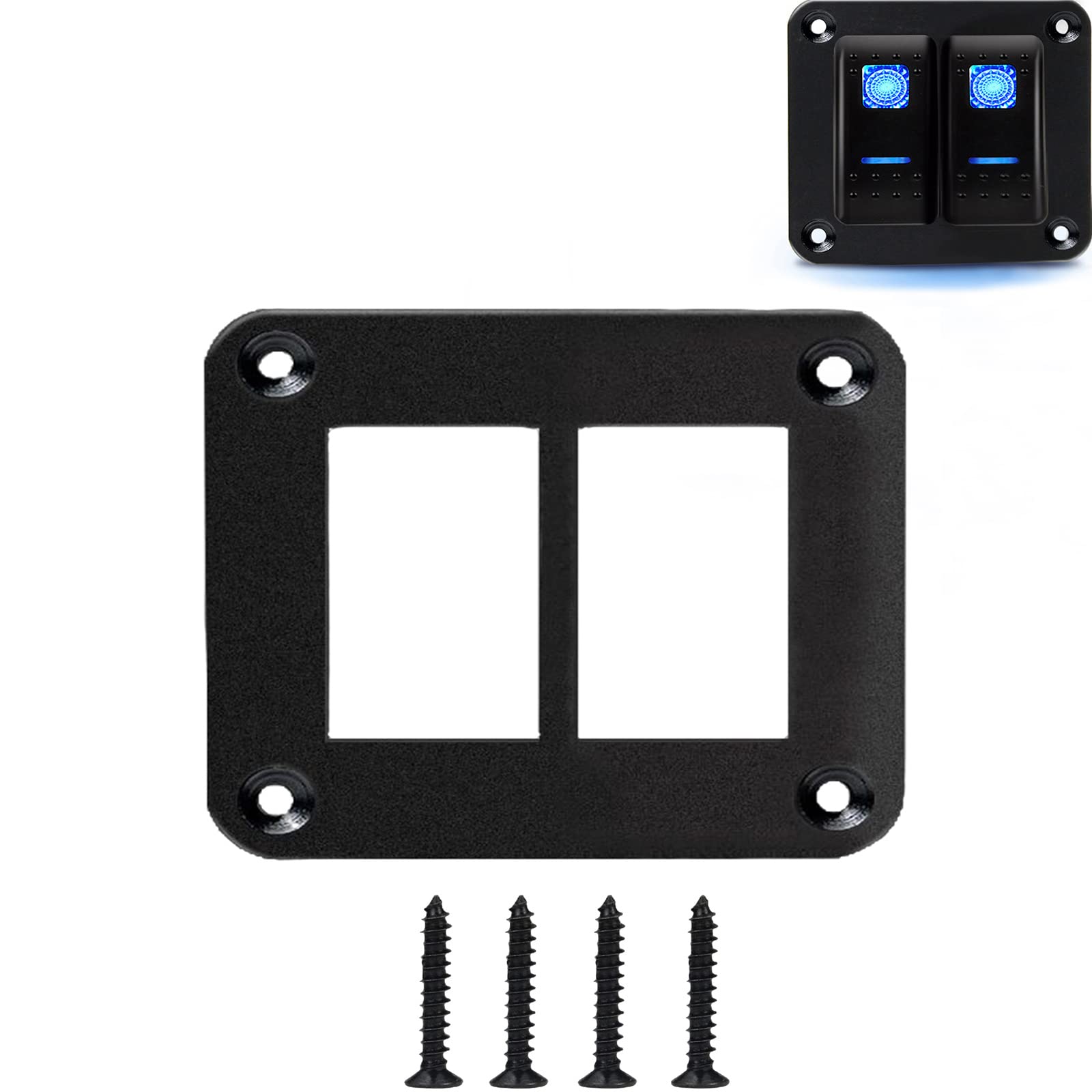 MIIGII Switch Panel, 2 Gang Rocker Toggle Switch Aluminum Housing Bracket for Car Truck Marine Boat RV Vehicle, Waterproof Panel