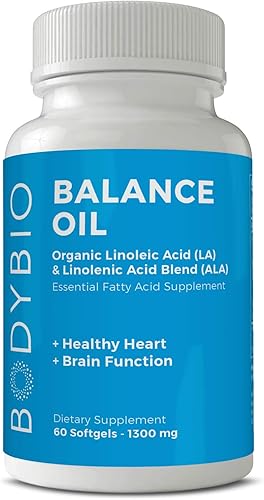 BodyBio Omega Oils 3 y 6 - Ácidos grasos esenciales para la salud del cerebro y el corazón Mezcla de aceite de semilla de cártamo orgánico y lino