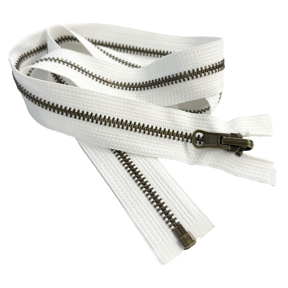 #5 Antique Brass Metal YKK Medium Weight Inside/Outside Reversible Slide Jacket Zipper Separating (1 Zipper) Color White #501W Choose Your Length (