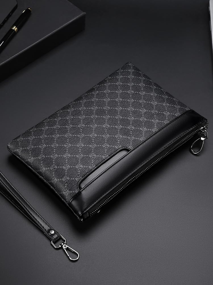 Pochette da uomo per pendolari d'affari - Pelle PU di grande capacità con motivo scozzese