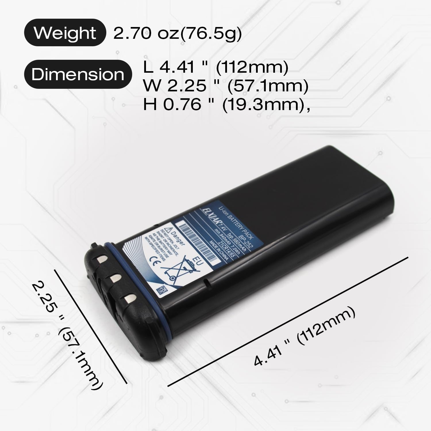 (2-Pack) 7.4V 980mAh BP-252 Li-ion Replacement Battery Pack for ICOM IC-M34 IC-M36 M34 M36 Portable Radios
