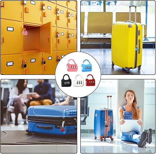 Miniatura 5 de Paquete de 5 candados de combinación multicolor de 3 dígitos para equipaje, mini cerradura combinada para maleta, maletines de computadora, mochilas