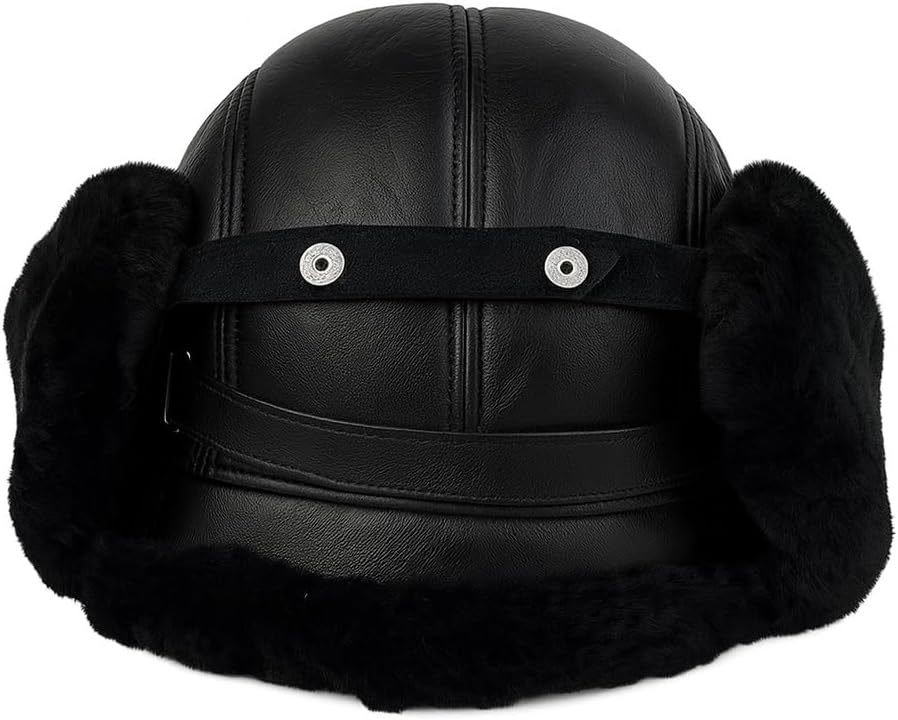 Trapper Hat for Men & Women – Genuine Sheepskin Ushanka, Natural Fur Lined, Leather Hat with Ear Flap - Image 7