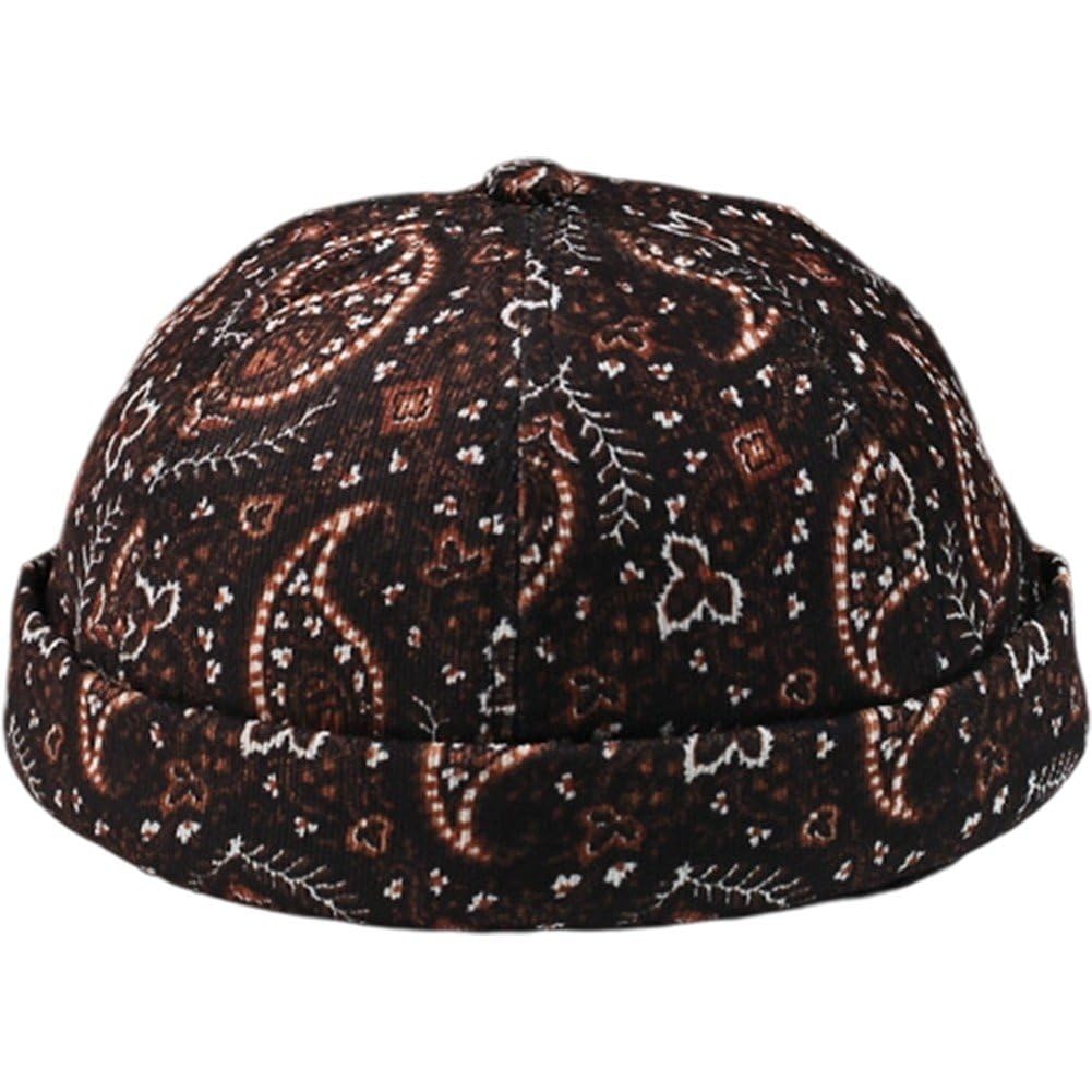 Sslvya Unisex Brimless Docker Hat Vintage Skull Cap Worker Sailor Cap Rolled Cuff Skullcap Retro Beanie Hat for Men Women
