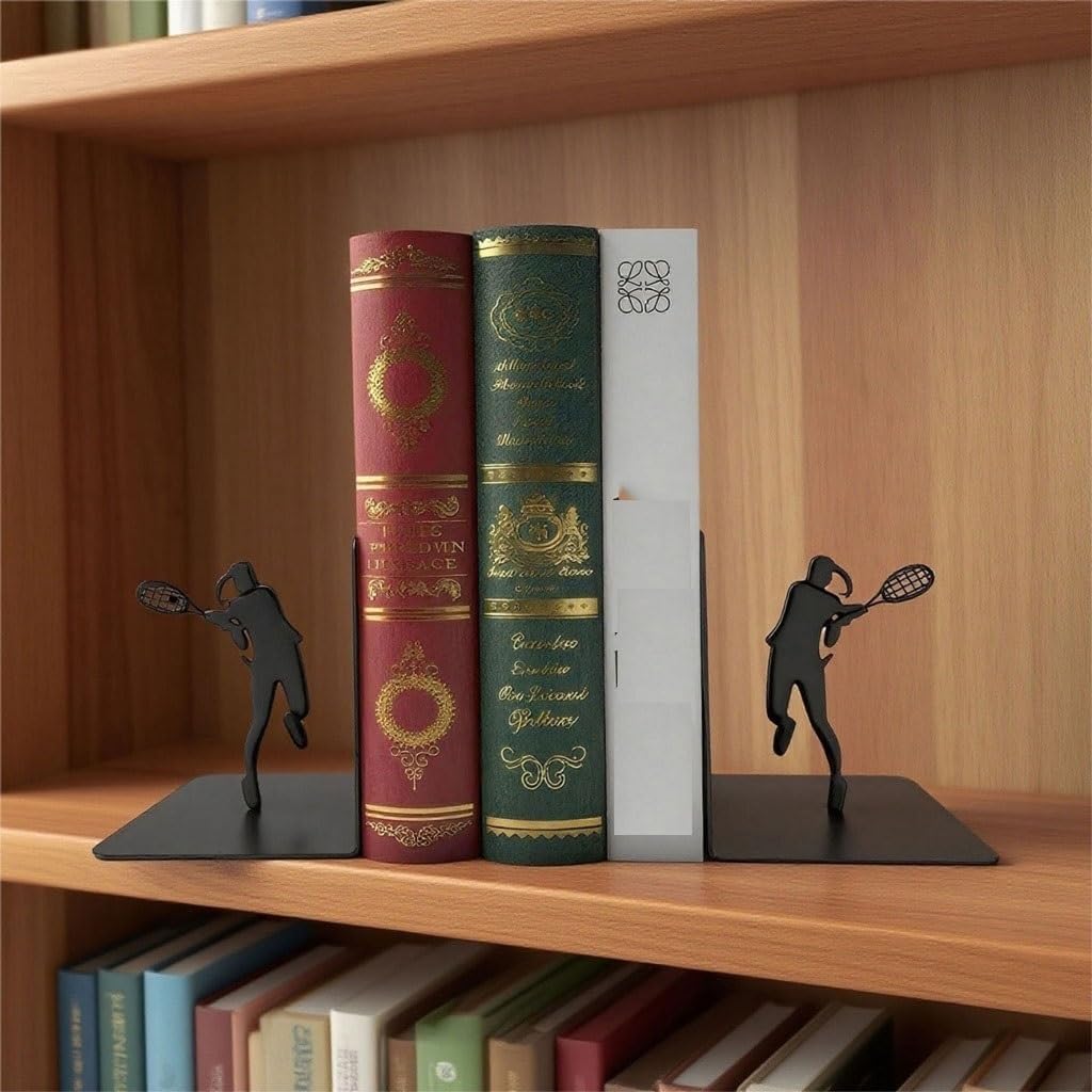 ATYRE Sports Book Ends Creative Hidden Heavy Duty Metal Bookends for Shelves Decorative Book Holder Book Stand for Book Lovers Gift 2PCS