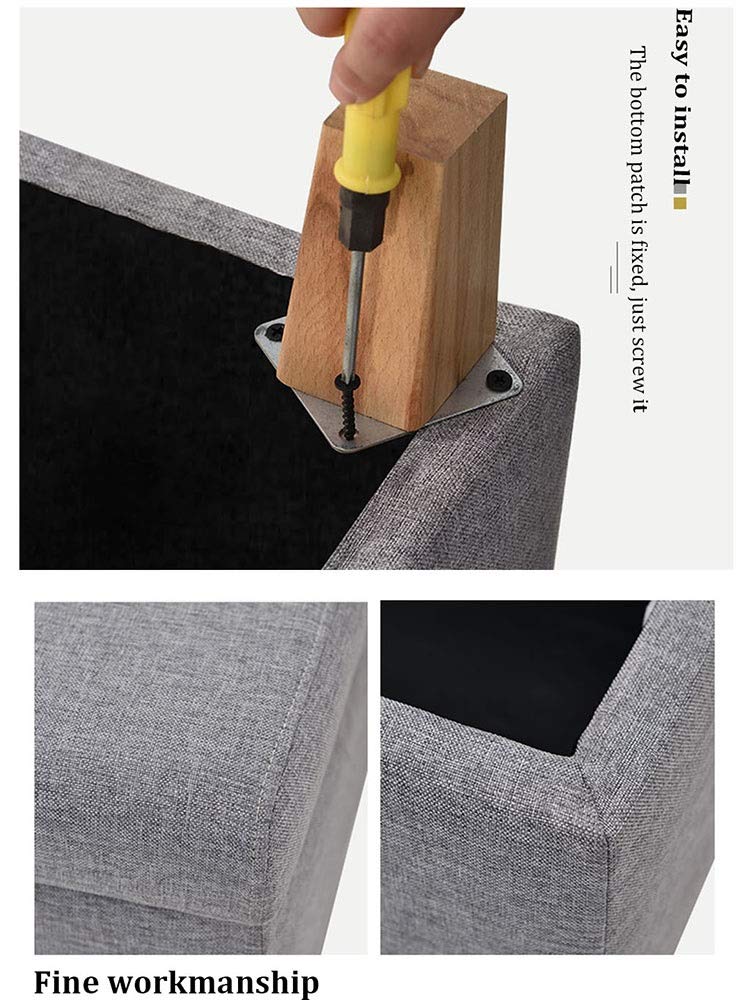 Contenitore ottomano pieghevole beige con gambe in legno, grande pouf quadrato con coperchi rimovibili, scatola portaoggetti multifunzionale da giardino, 120 x 40 x 42 cm