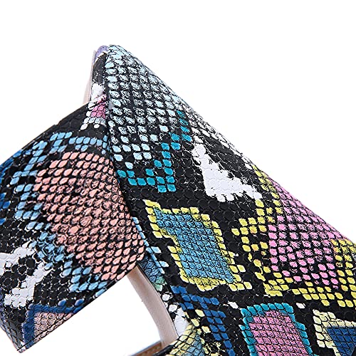 Lehoor Women Wedges Mules Platform Snakeskin Two-Strap Slide Sandals Round Toe Snake Print Matte Leather Slip On Peep Toe 6 Inch High Wedge Backless Summer Casual Slippers Multicolor Size 9.5 #TOP2