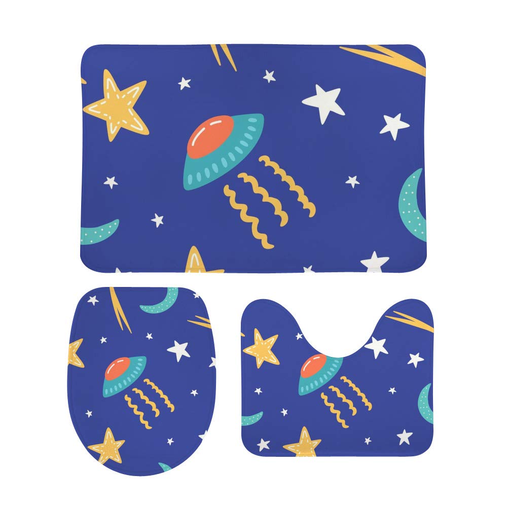 Tapis de bain ensemble de 3 pièces galaxie en velours corail doux pour salle de bain