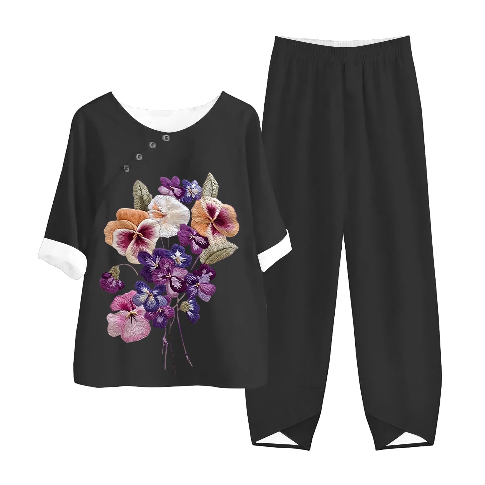 Conjunto Mujer Verano 2 Piezas Moda raje de Primavera Ligero Chndal Blusa Pantalones Ropa Playa Vacaciones Deportivo Casa Trabajoconjunto Chandal mujerElegante y verstil