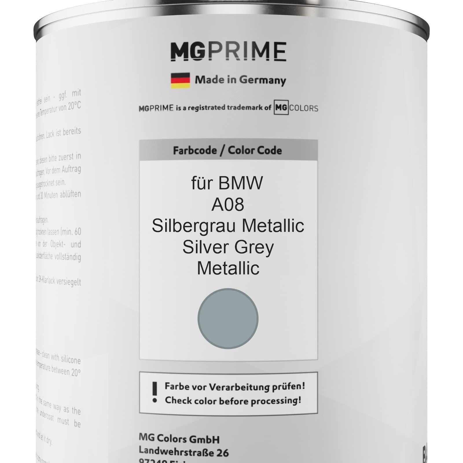 MG PRIME Autolack Dose für BMW A08 Silbergrau Metallic 1,0L