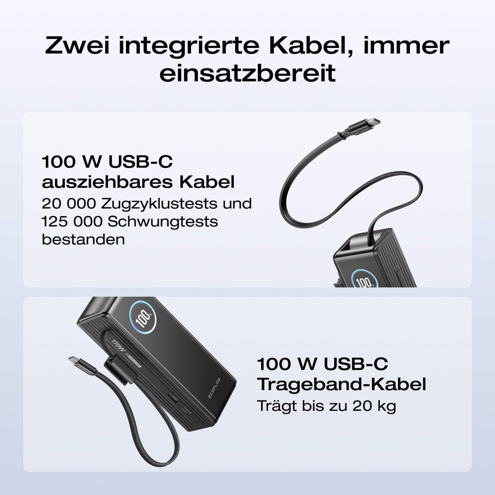 EcoFlow Powerbank 25000mAh 170W mit 100W Integrierte Einziehbare Kabel, 100W USB C Laptop Powerbank Tragbares Ladegerät für iPhone 17/16/15 Series, MacBook, Samsung, Schwarz