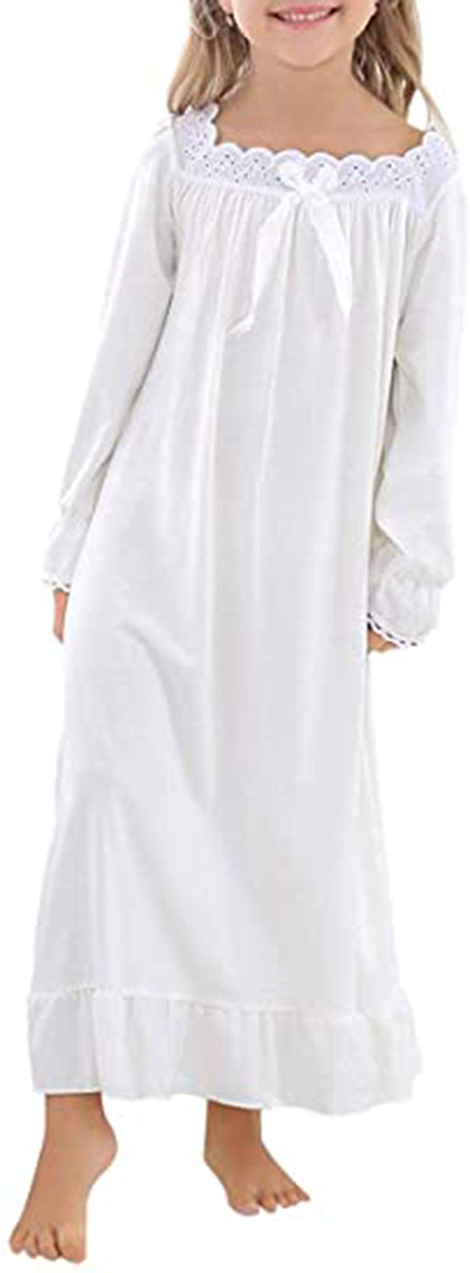 Verve Jelly Girls Nightgowns Princess Cute Cotton Sleep Shirts for 10-12 Years White