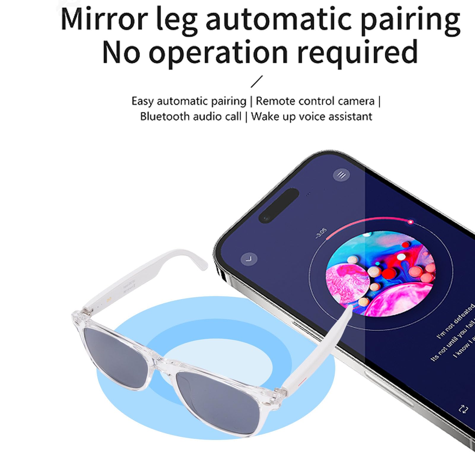 Generic AI Smart Translation Okulary, Okulary Przeciwsłoneczne Muzyki Bluetooth z Mikrofonem i Głośnikiem 144 Języki Tłumaczenie Wsparcie Zdalnego Fotografii (Okulary przeciwsłoneczne białej ramy)