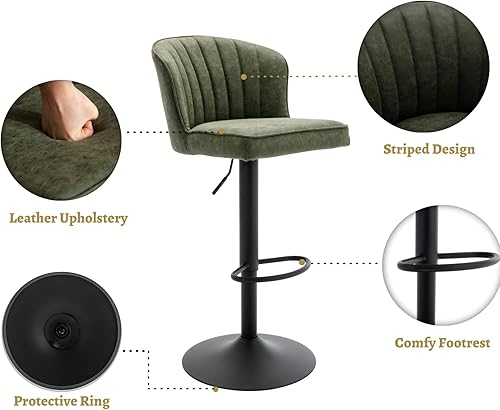 Miniatura 25 de EALSON Juego de 2 taburetes de bar modernos con respaldo tapizado de cuero con reposapiés de metal, cómodas sillas de isla para mostrador de cocina,